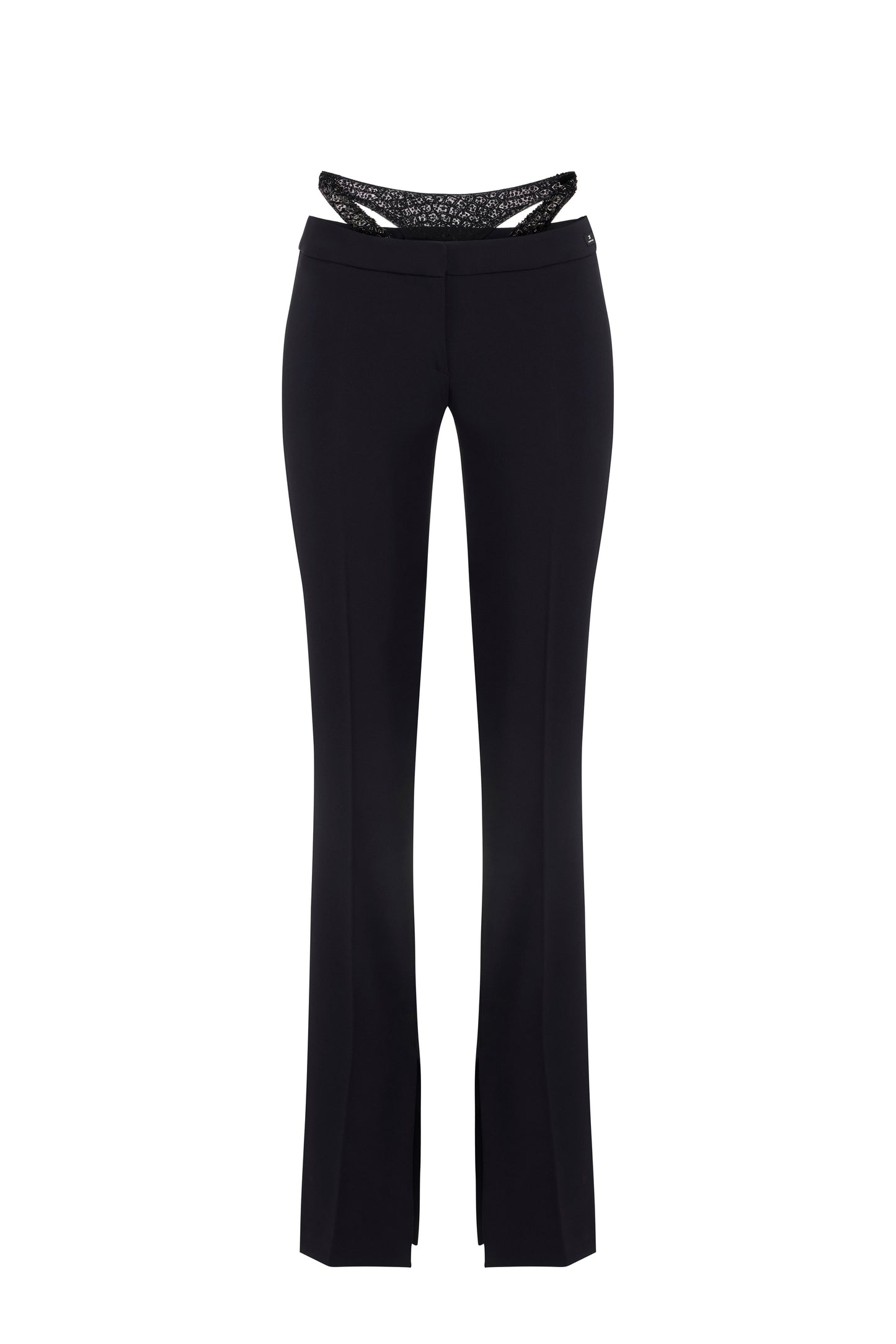 Trousers in lightweight crêpe fabric with crystals
