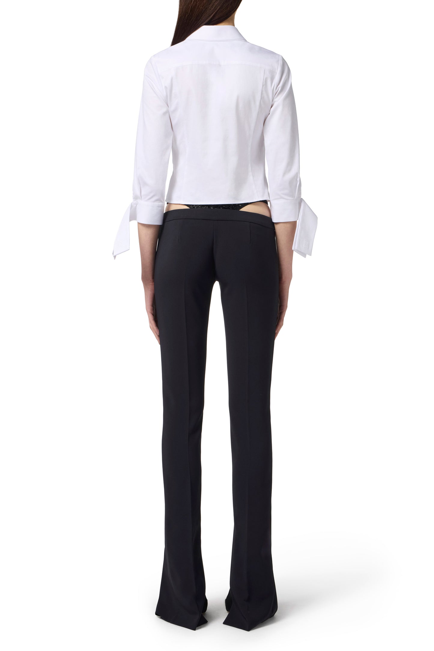 Trousers in lightweight crêpe fabric with crystals