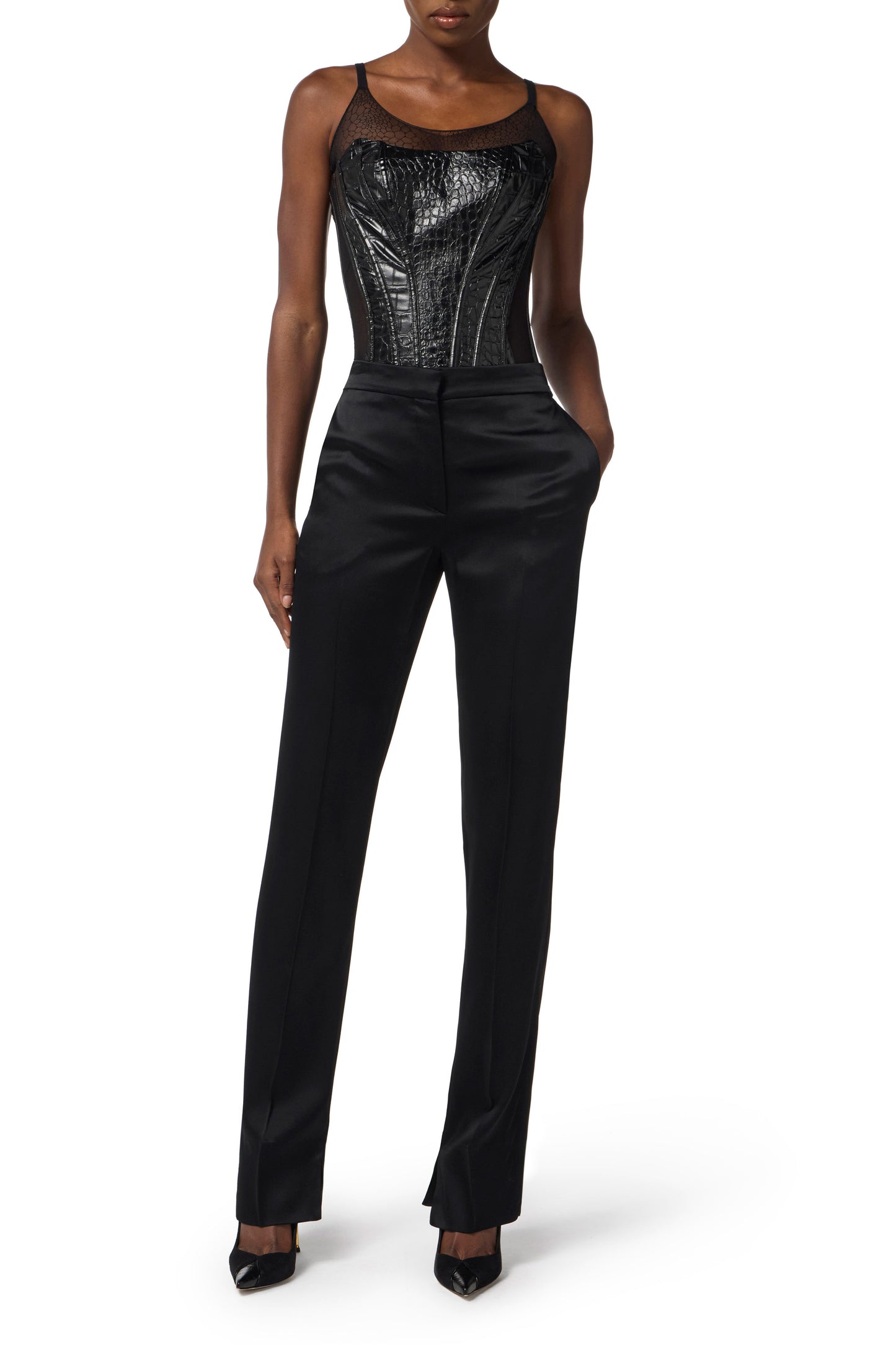 Satin trousers with slits