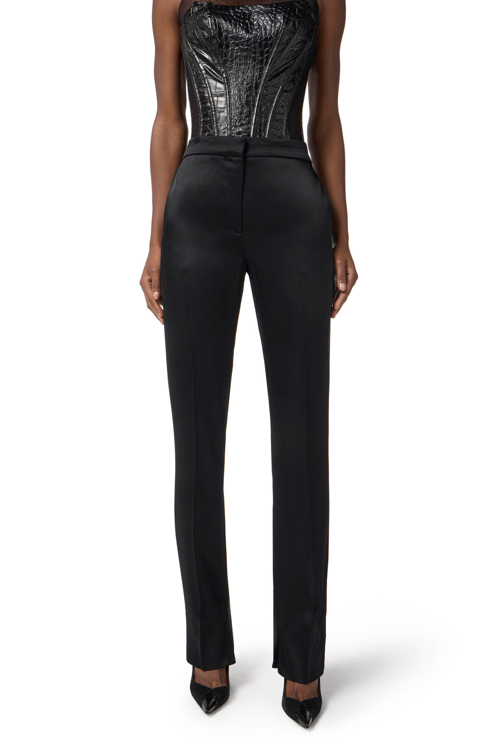 Satin trousers with slits