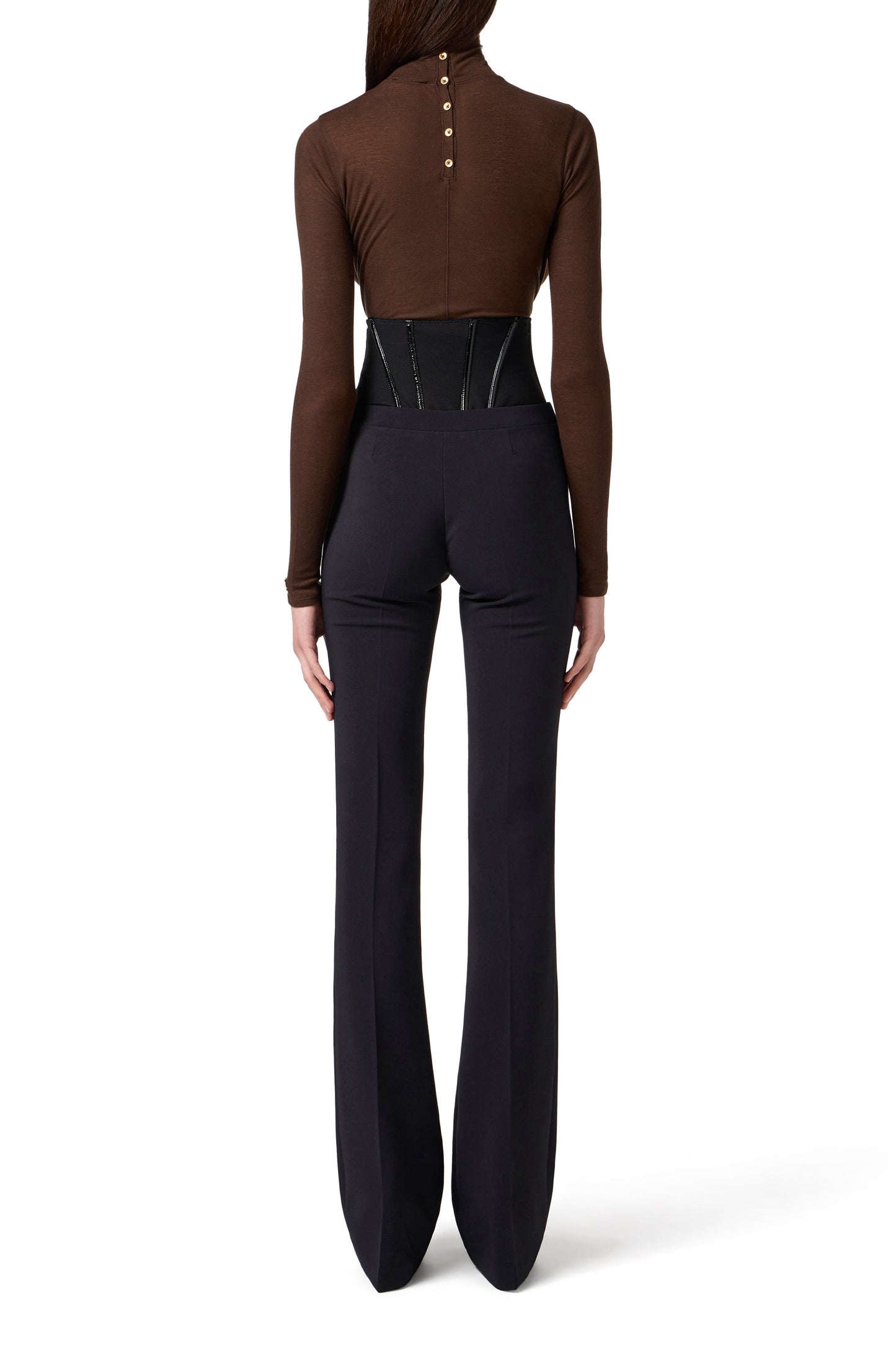 Trousers in lightweight crêpe fabric with jewel clasps