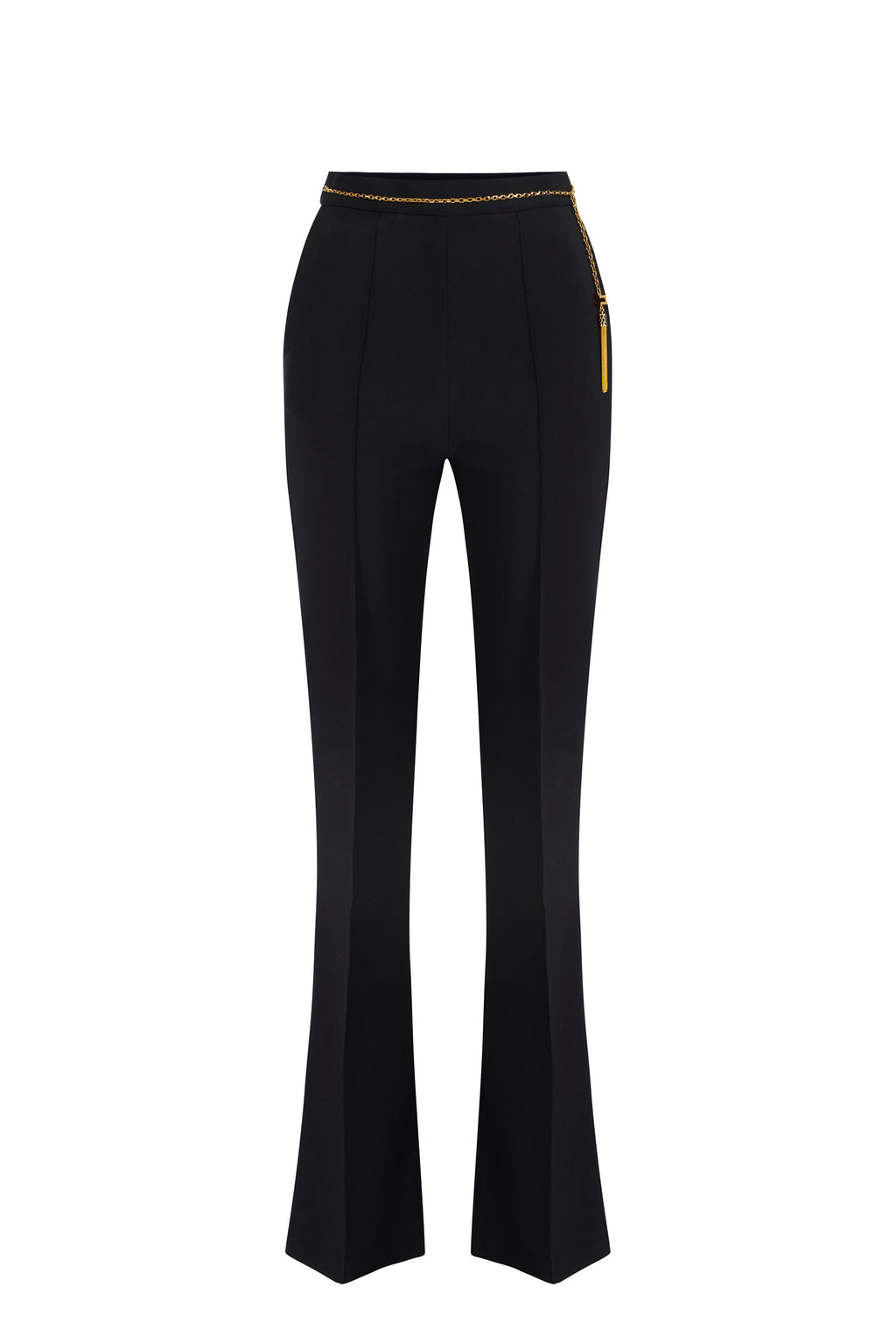 Trousers in lightweight crêpe fabric with jewel chain