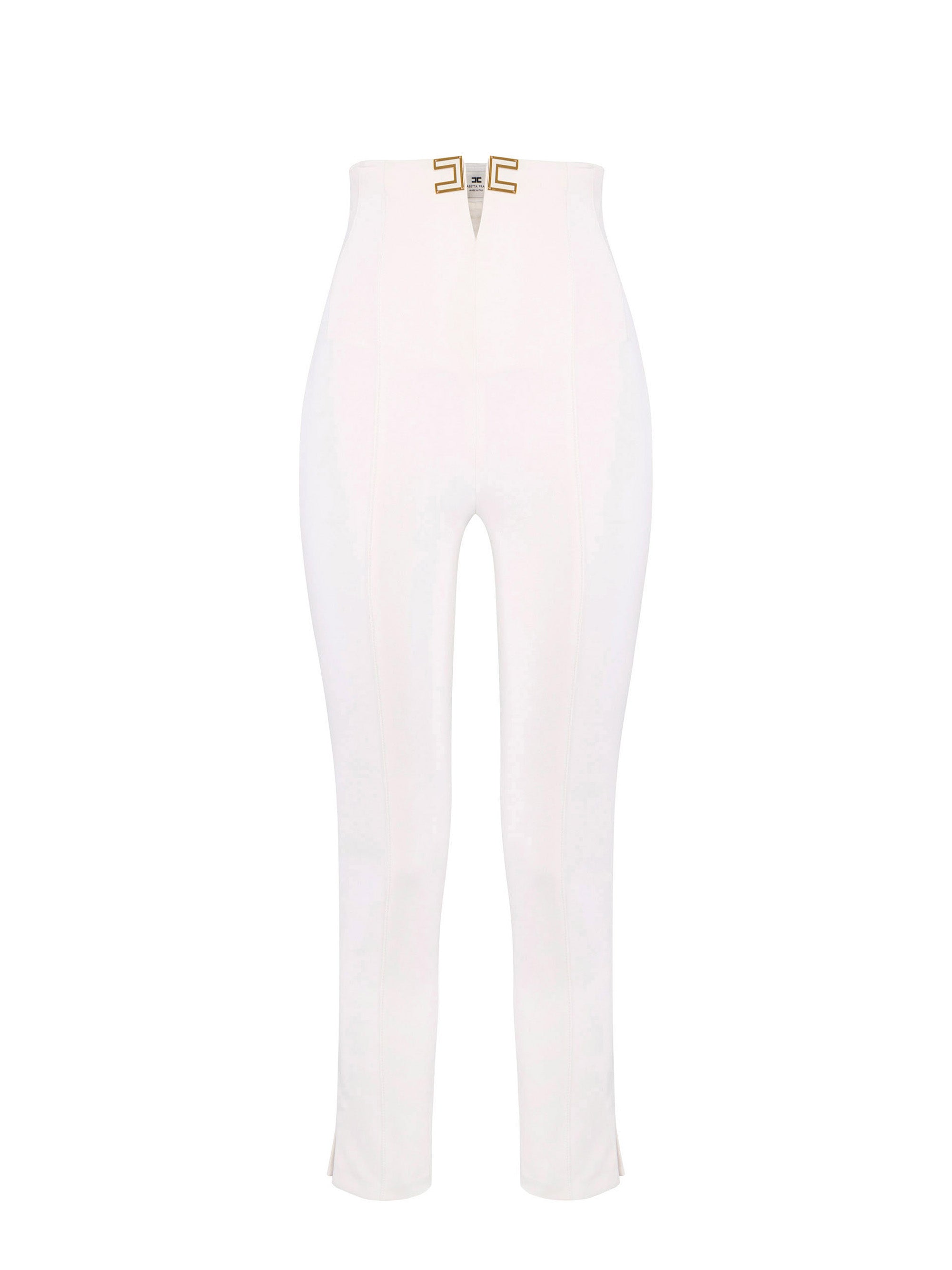 Trousers in double layer stretch crêpe fabric with logo details