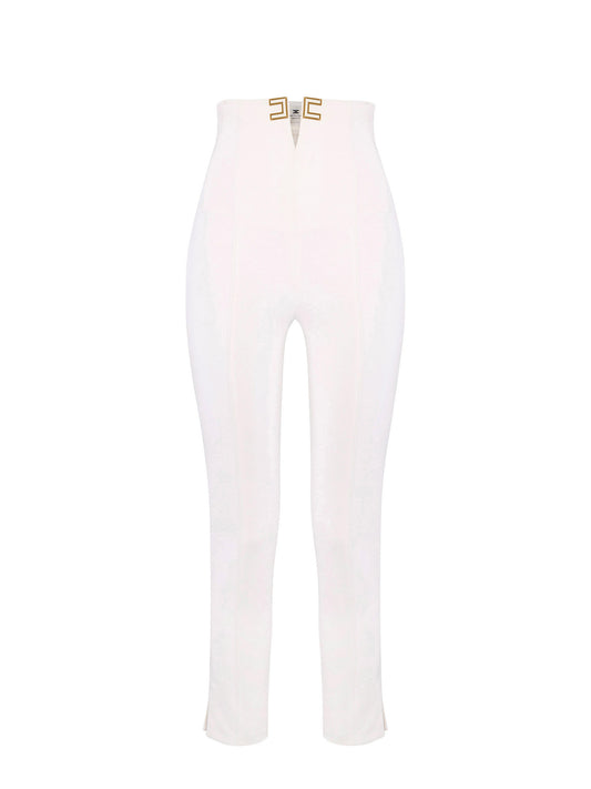 Trousers in double layer stretch crêpe fabric with logo details