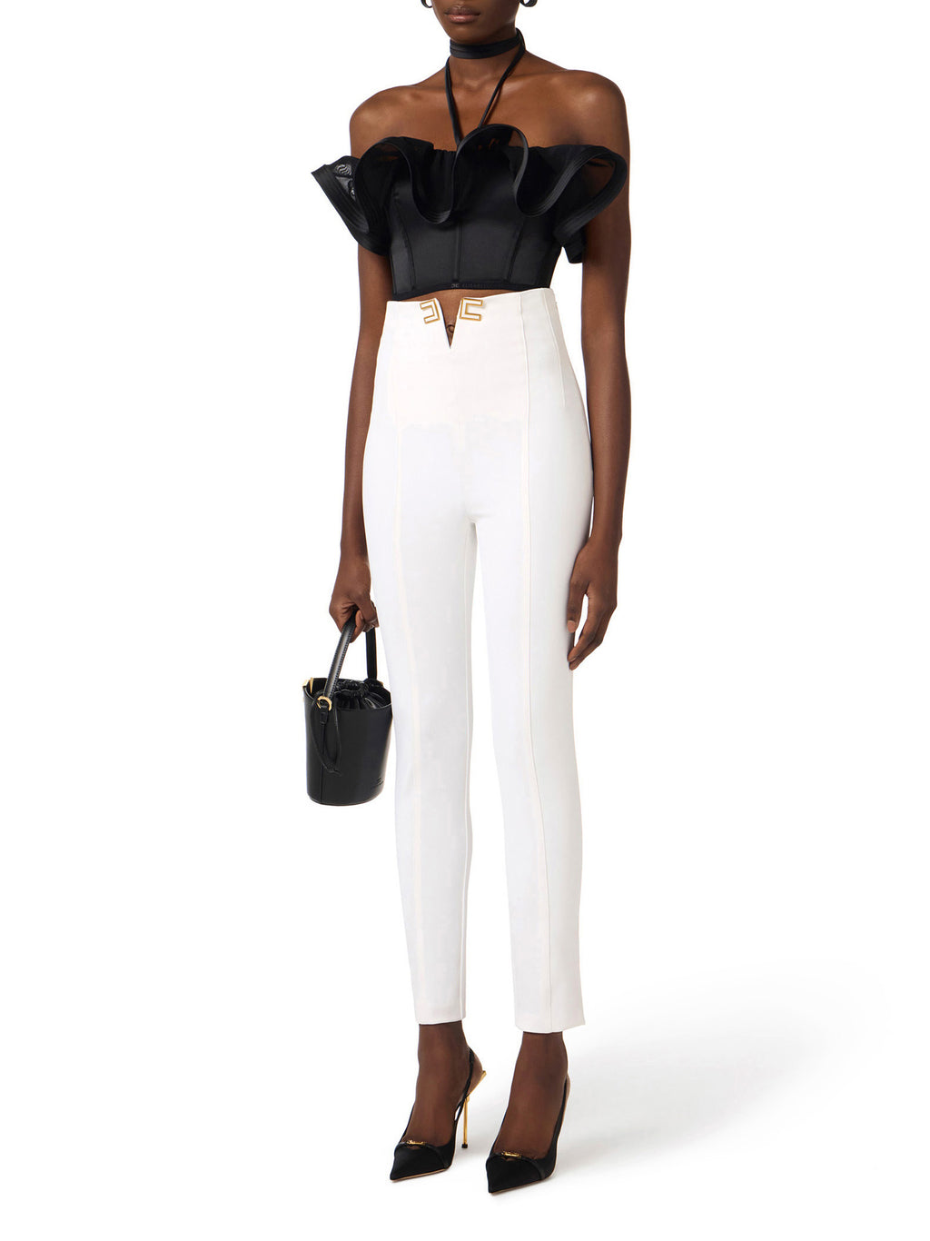 Trousers in double layer stretch crêpe fabric with logo details