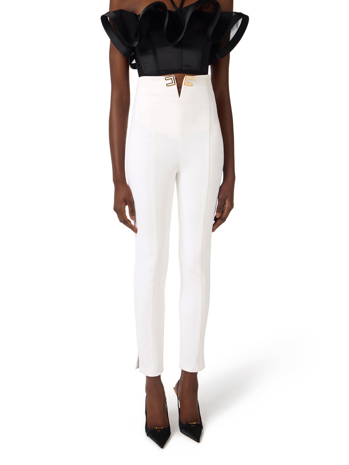 Trousers in double layer stretch crêpe fabric with logo details