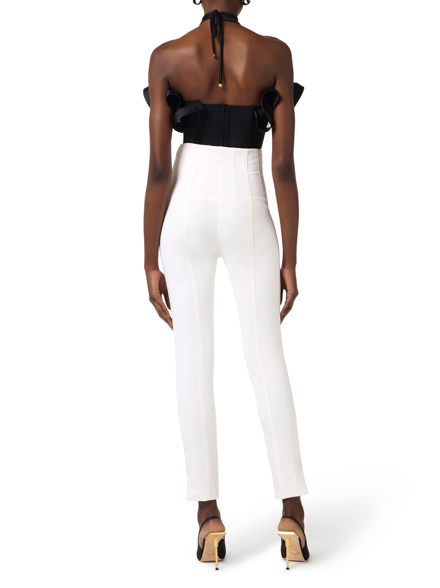 Trousers in double layer stretch crêpe fabric with logo details