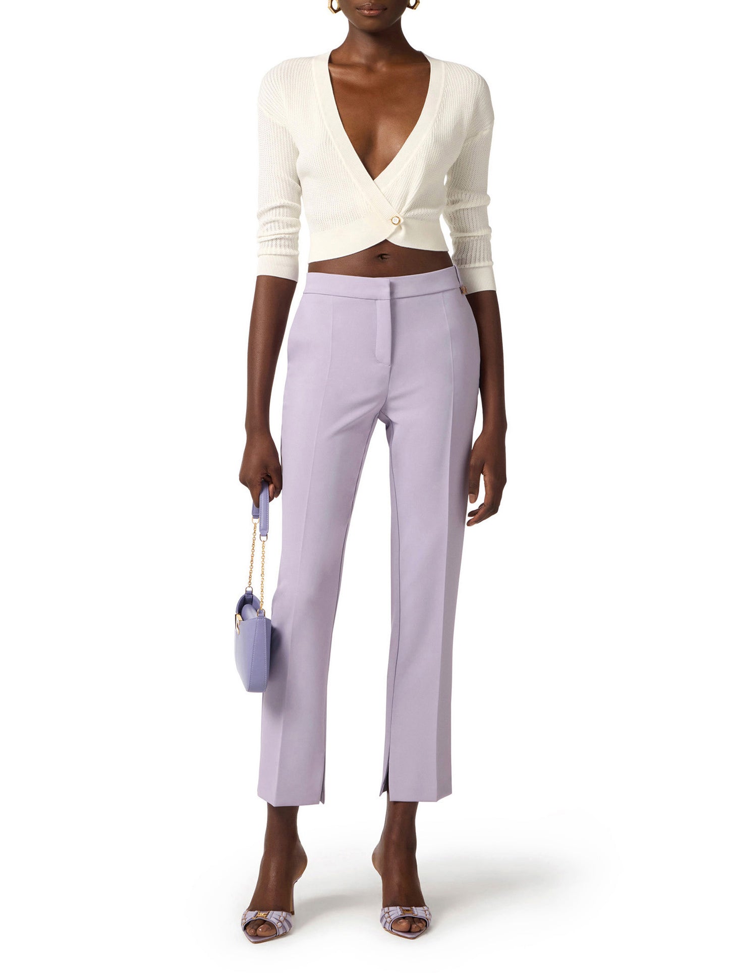 Trousers in lightweight crêpe fabric with logo charm