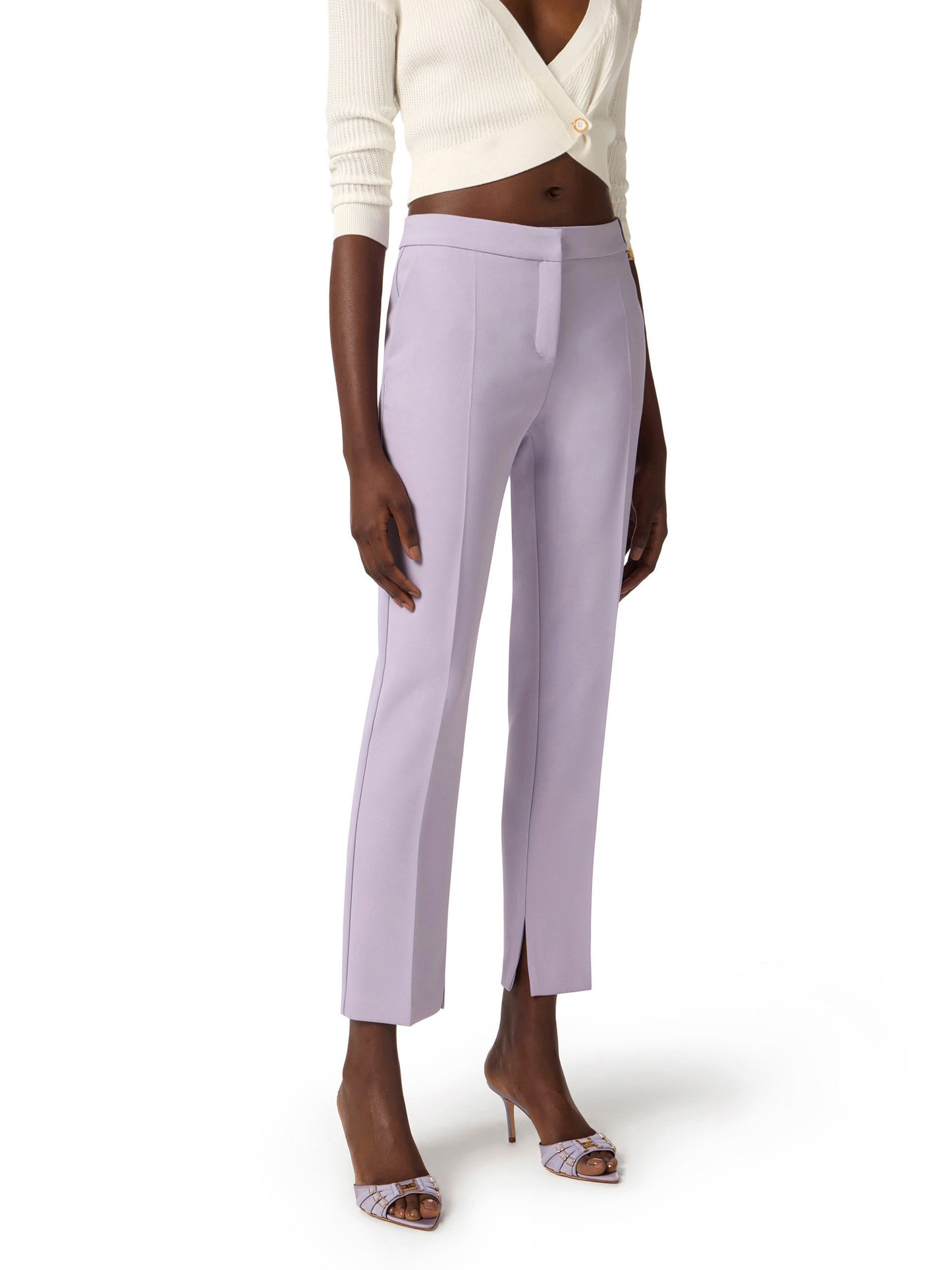 Trousers in lightweight crêpe fabric with logo charm