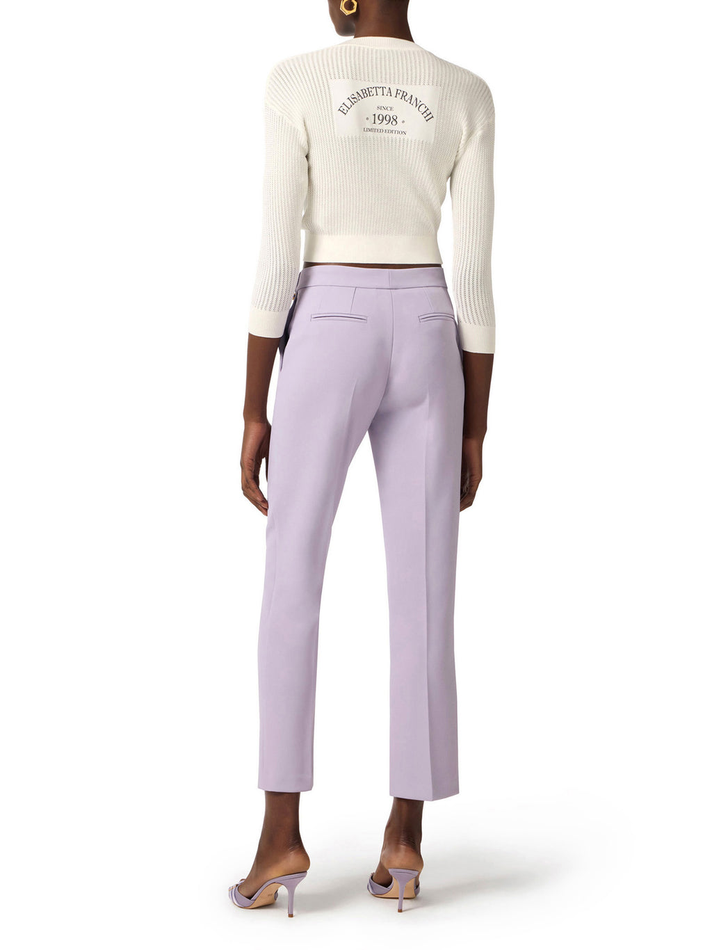Trousers in lightweight crêpe fabric with logo charm