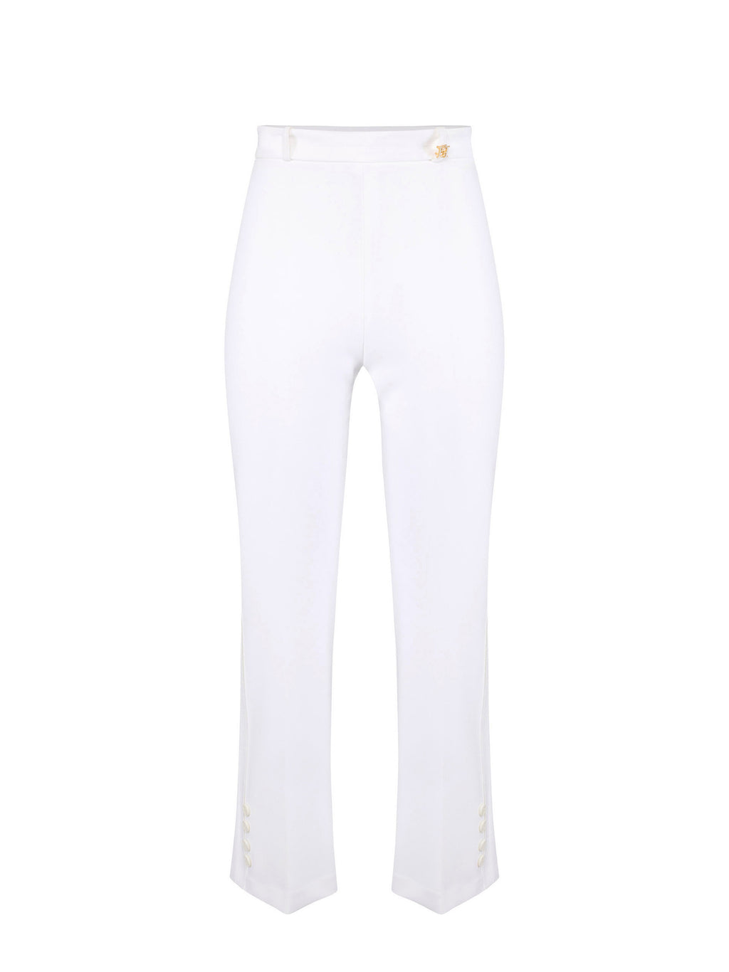 Trousers in double layer stretch crêpe fabric with logo charm