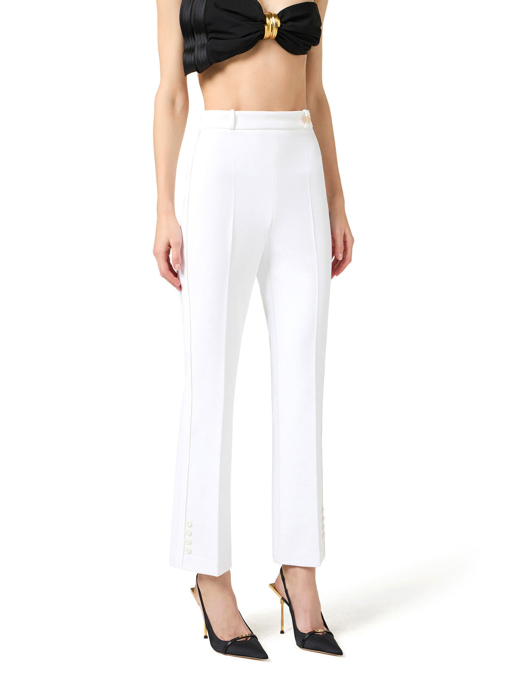 Trousers in double layer stretch crêpe fabric with logo charm