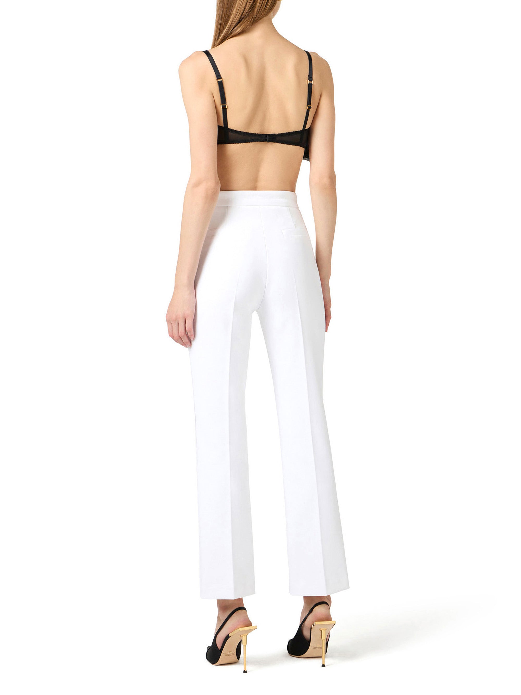Trousers in double layer stretch crêpe fabric with logo charm