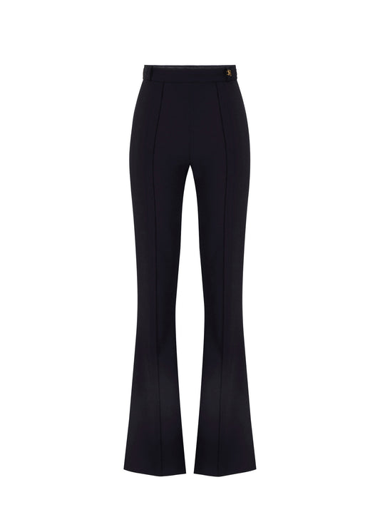Trousers in double layer stretch crêpe fabric with logo charm