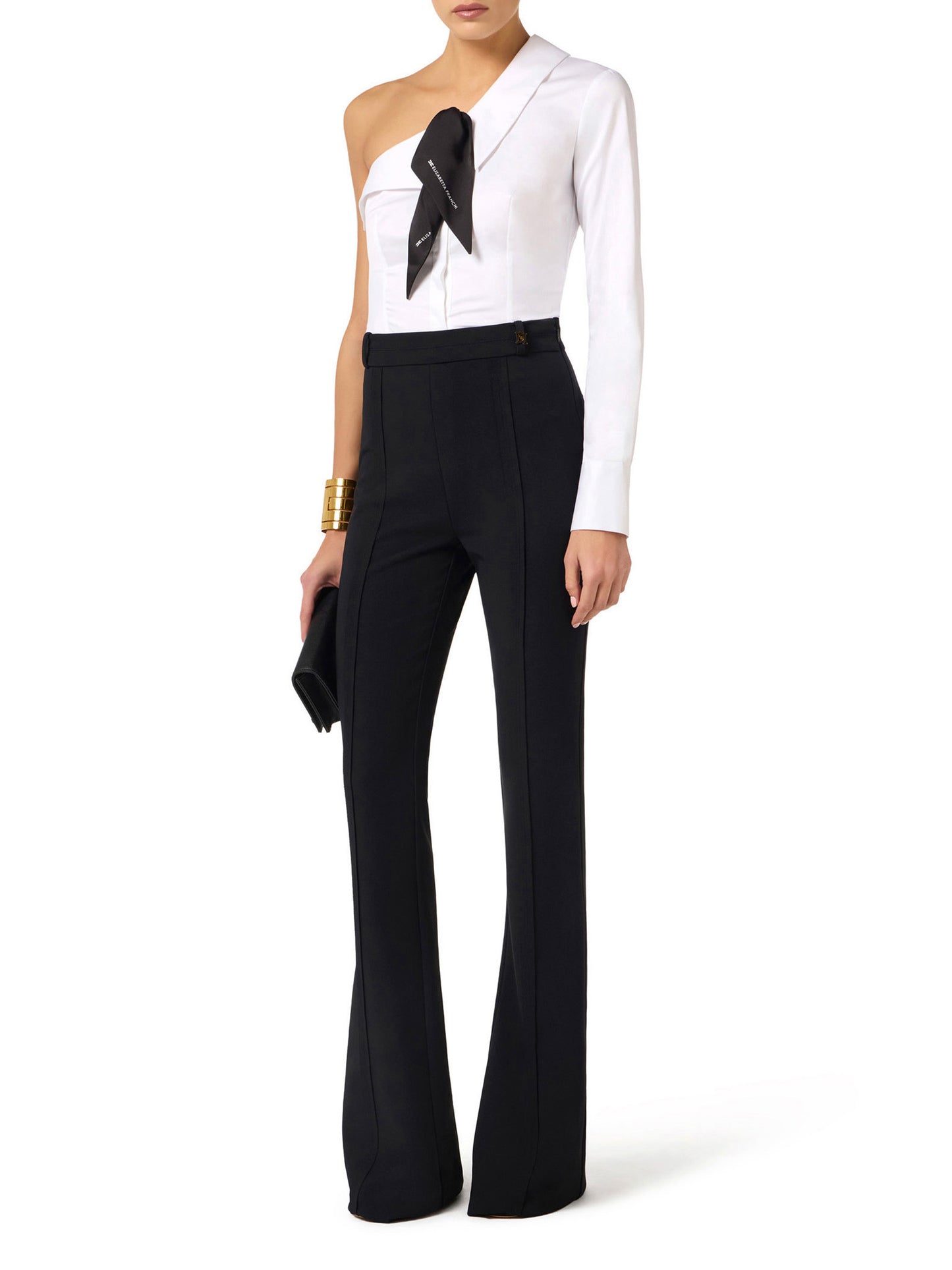 Trousers in double layer stretch crêpe fabric with logo charm