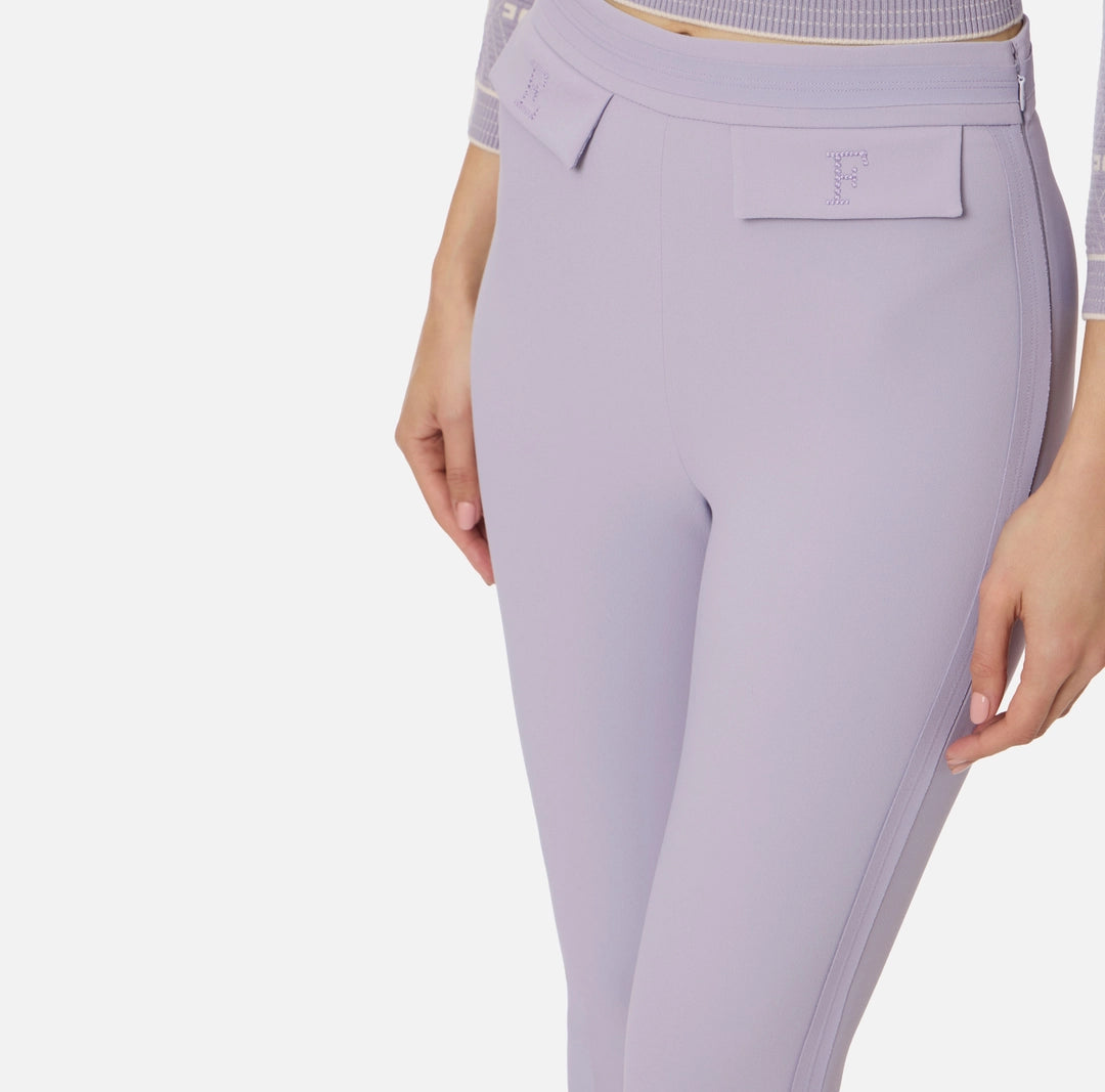 Trousers in double layer stretch crêpe fabric with embroidered logo