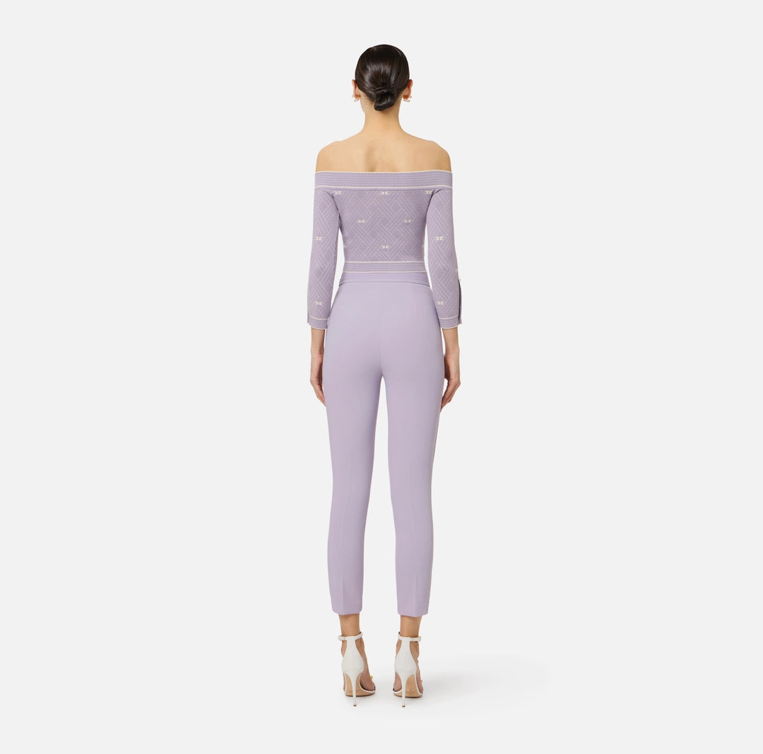 Trousers in double layer stretch crêpe fabric with embroidered logo
