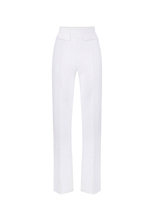 Trousers in double layer stretch crêpe fabric with embroidered logo