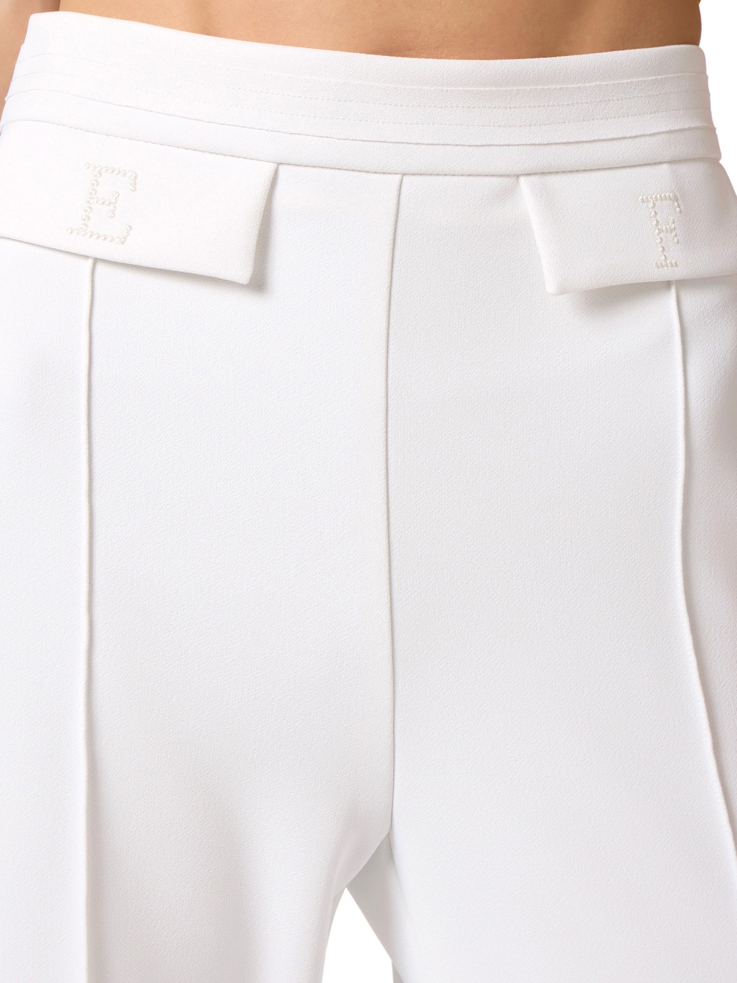 Trousers in double layer stretch crêpe fabric with embroidered logo