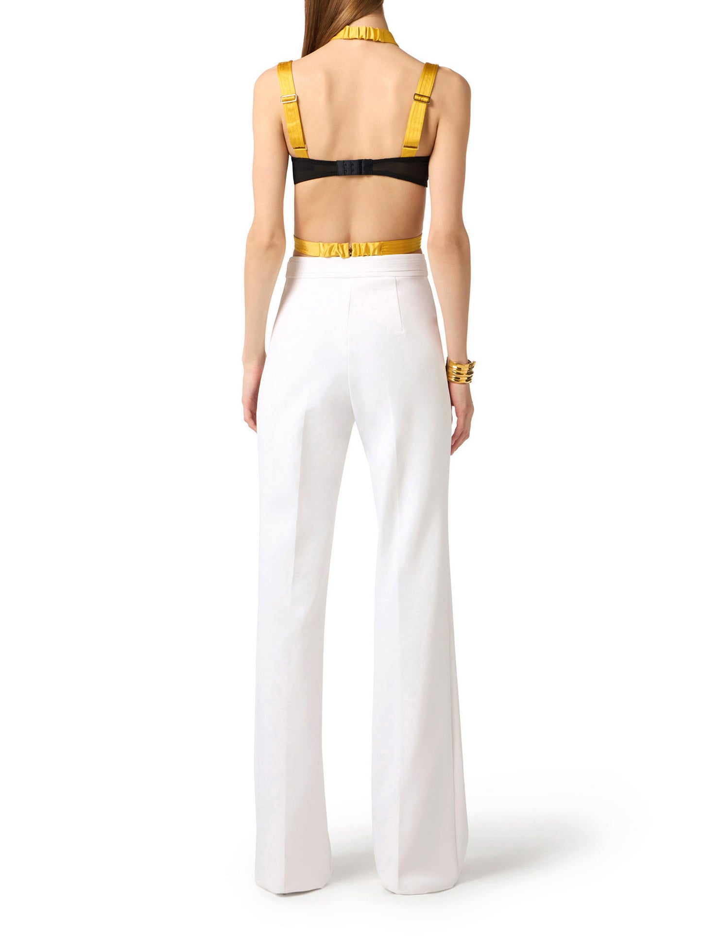 Trousers in double layer stretch crêpe fabric with embroidered logo