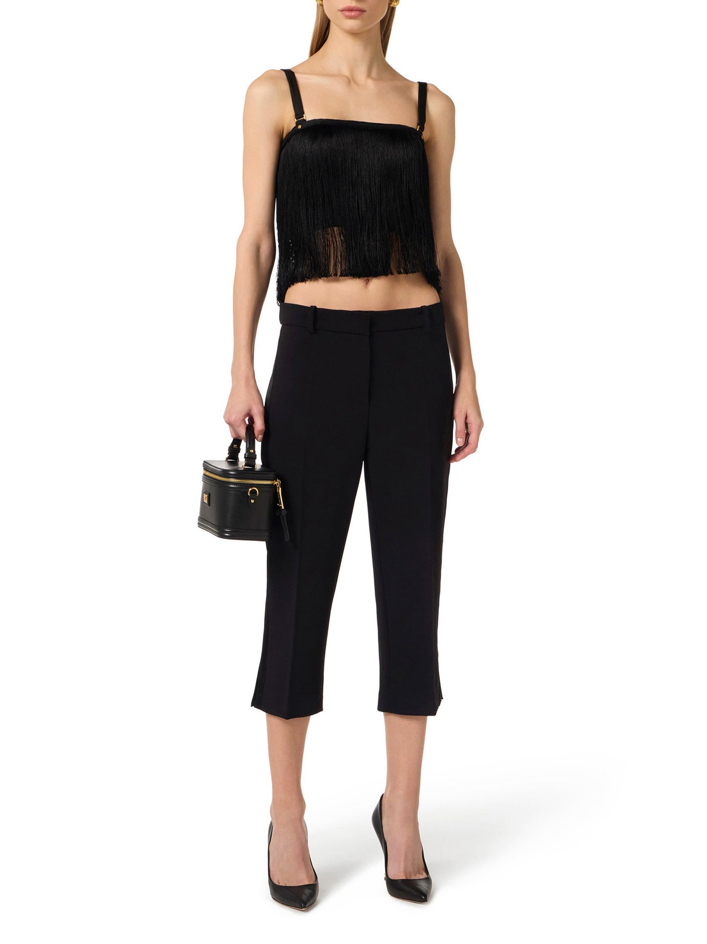 Lightweight crêpe trousers with satin bands