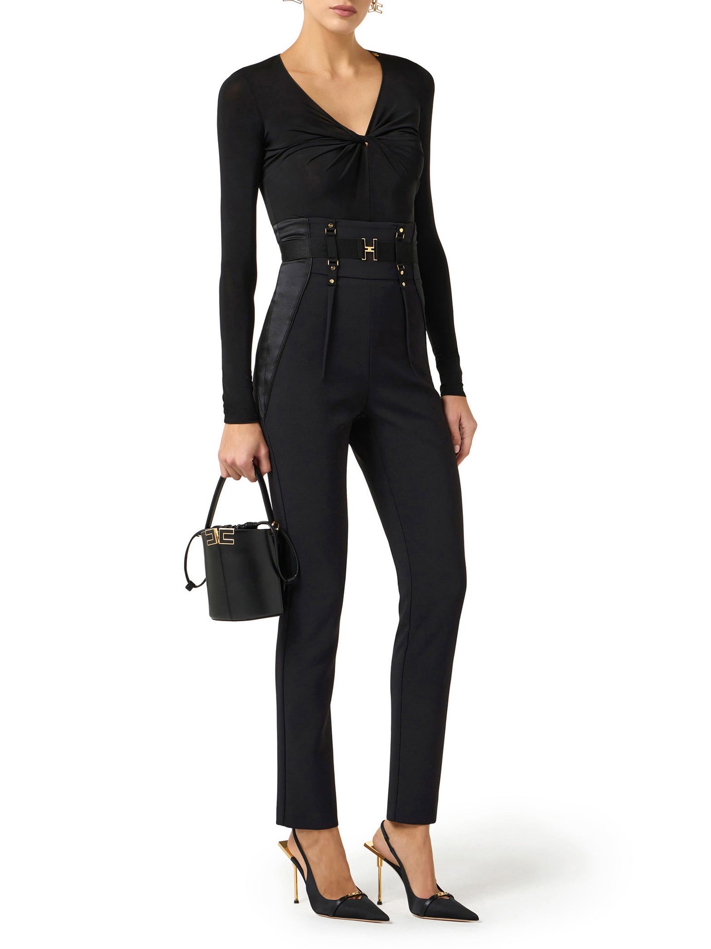 Bustier trousers in lightweight crêpe and satin fabrics