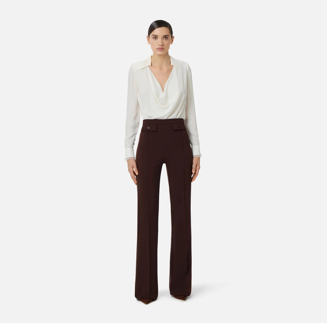 Trousers in lightweight crêpe and satin fabrics