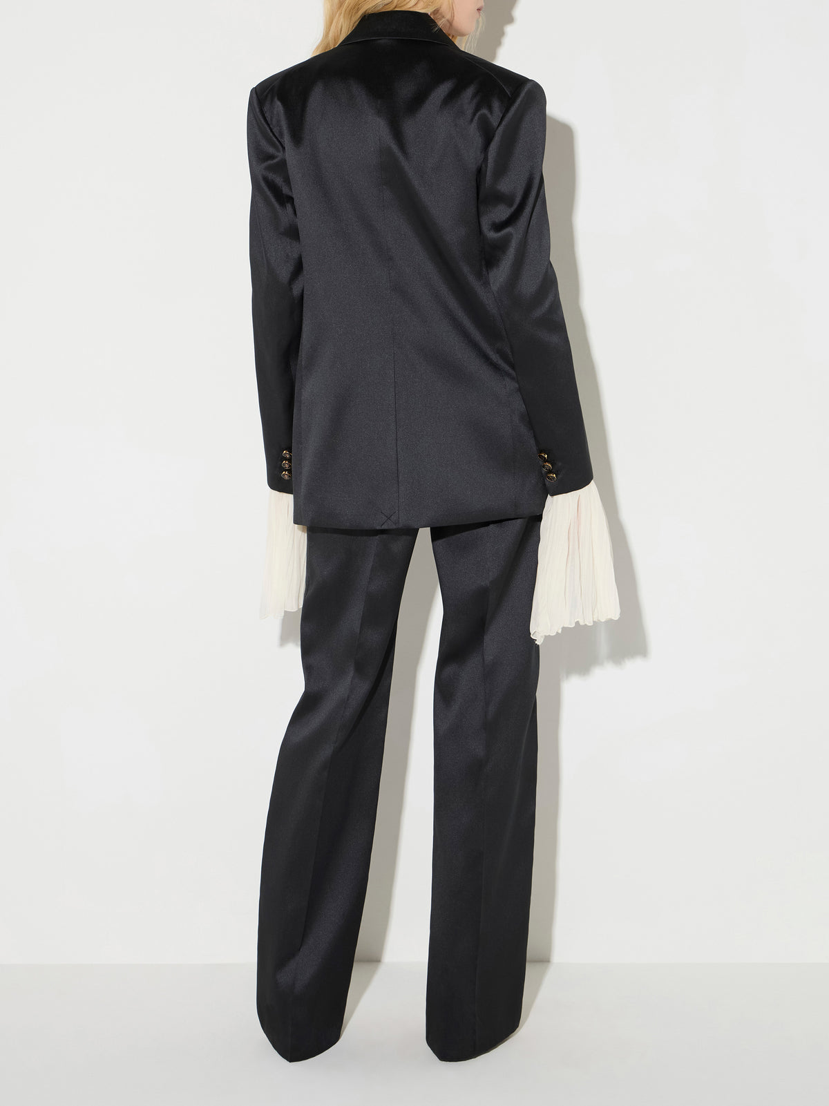 Trousers in gazar and satin fabric