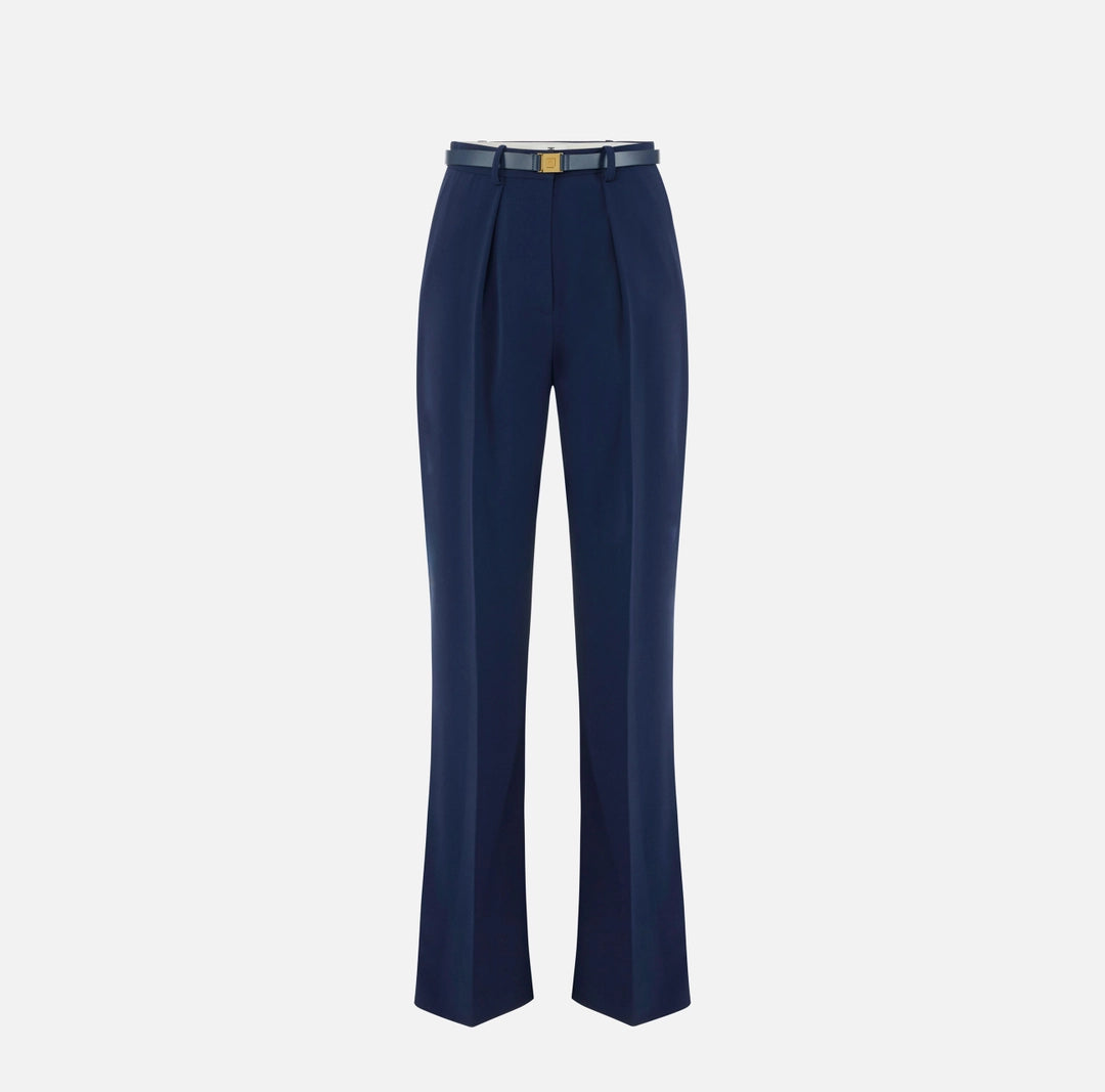 Trousers in lightweight crêpe fabric with belt