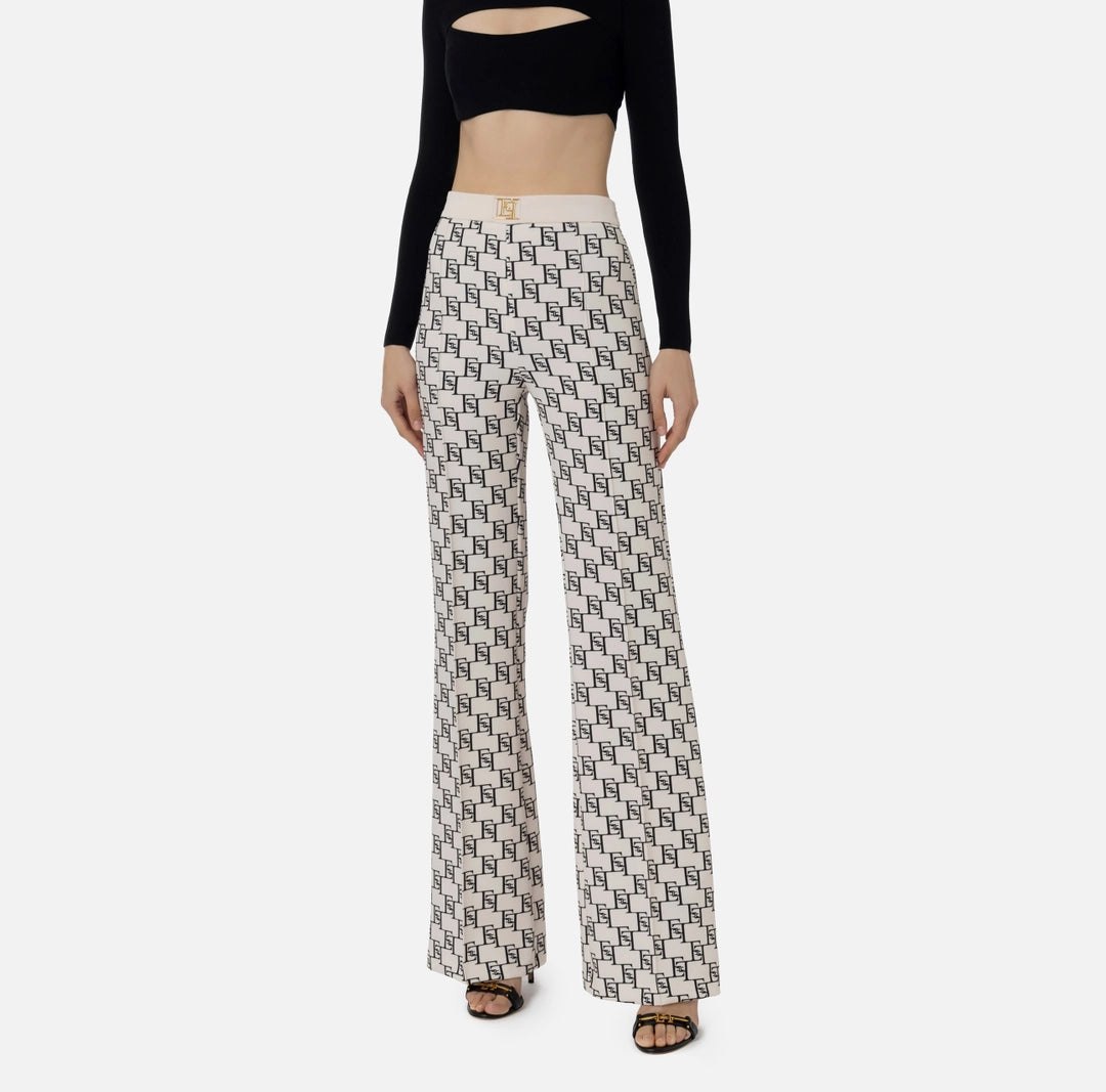 Palazzo trousers in stretch crêpe fabric with logo print