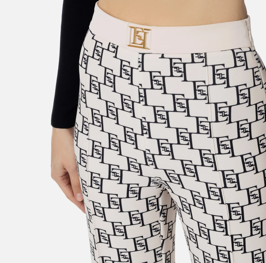 Palazzo trousers in stretch crêpe fabric with logo print