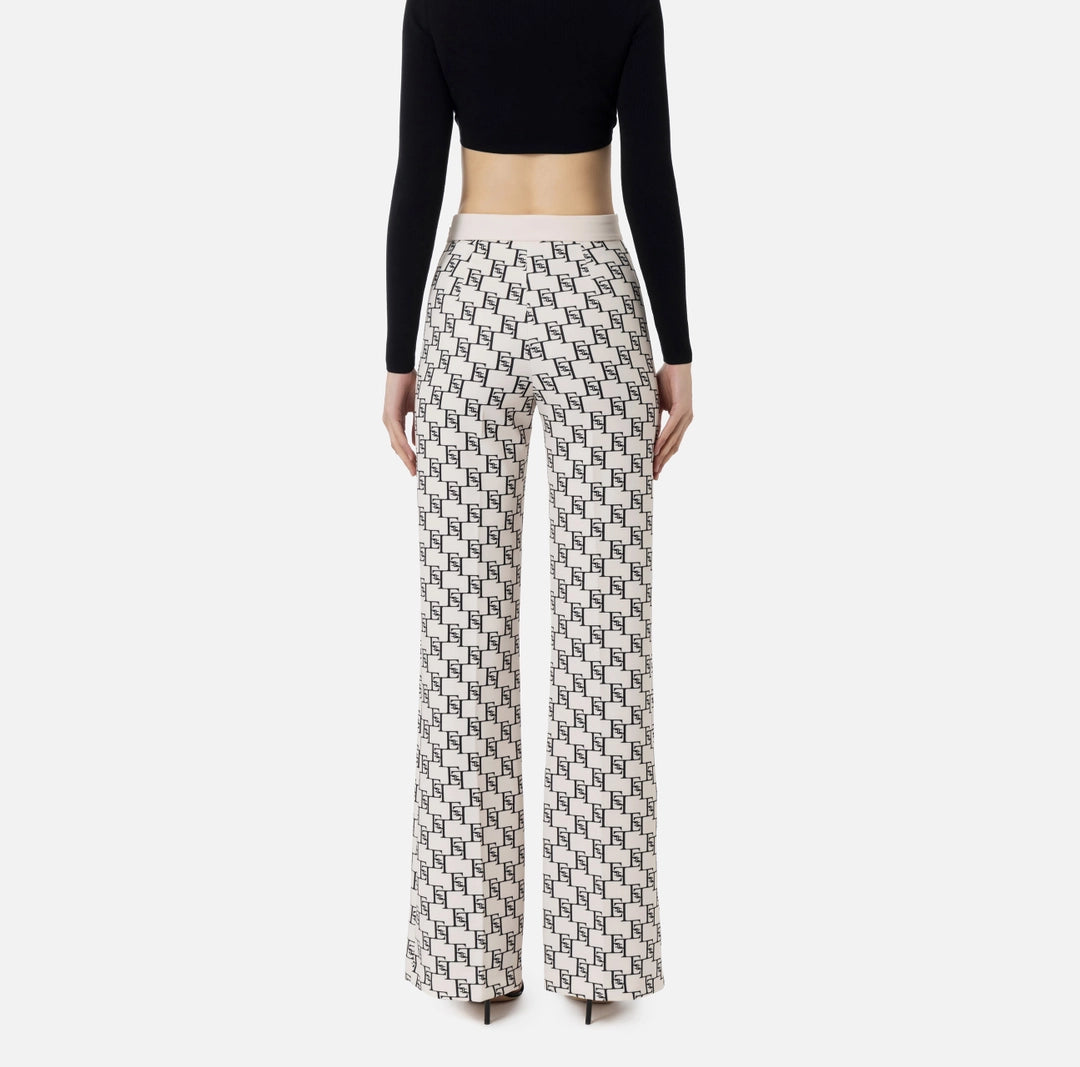 Palazzo trousers in stretch crêpe fabric with logo print