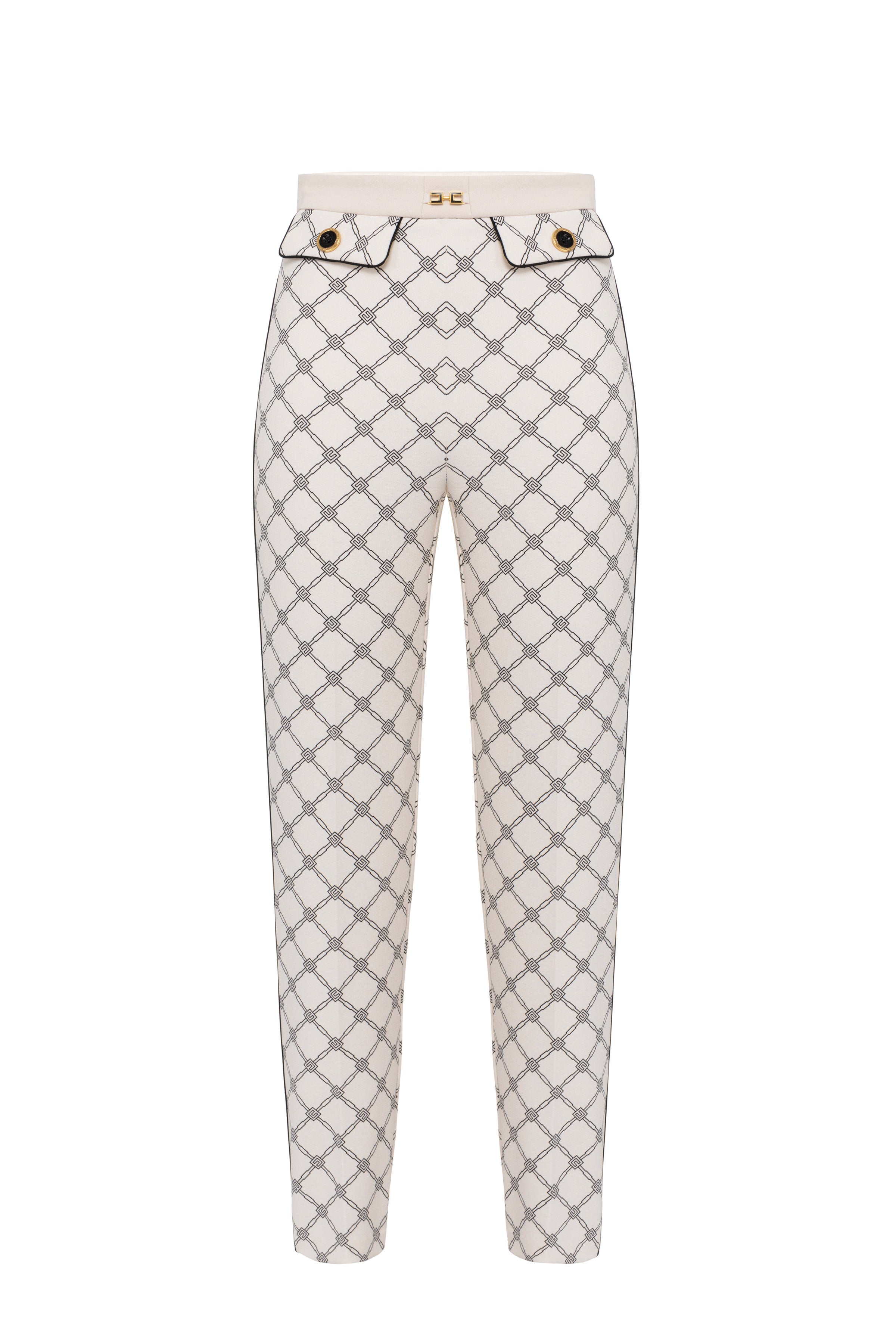 Trousers in crêpe fabric with diamond print