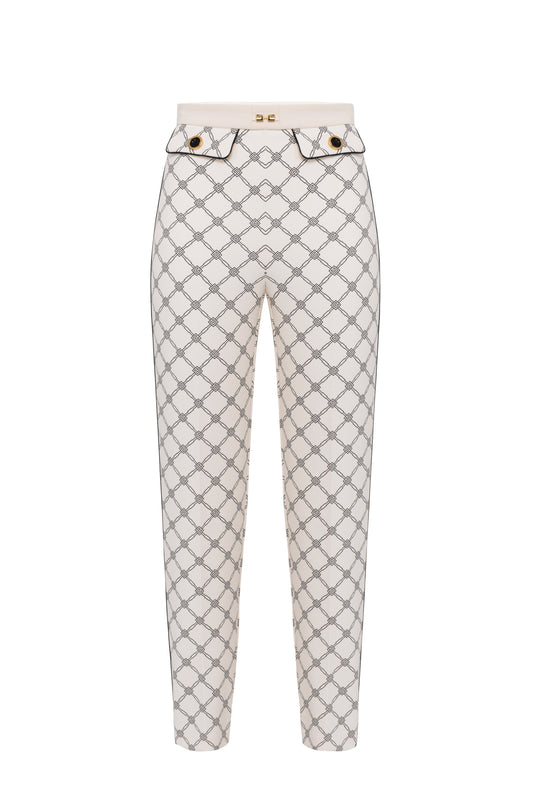 Trousers in crêpe fabric with diamond print