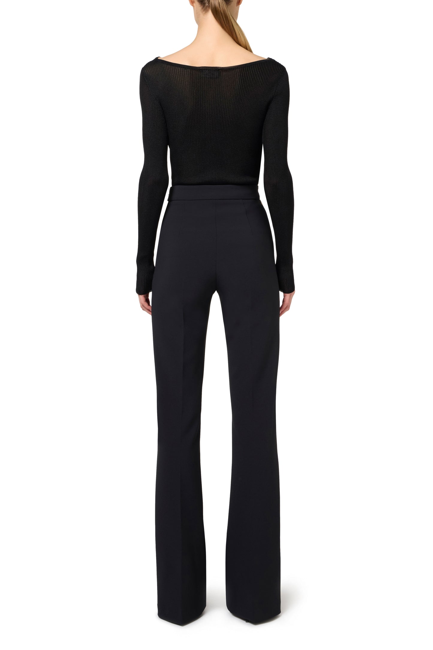 Palazzo trousers in stretch crêpe fabric with belt