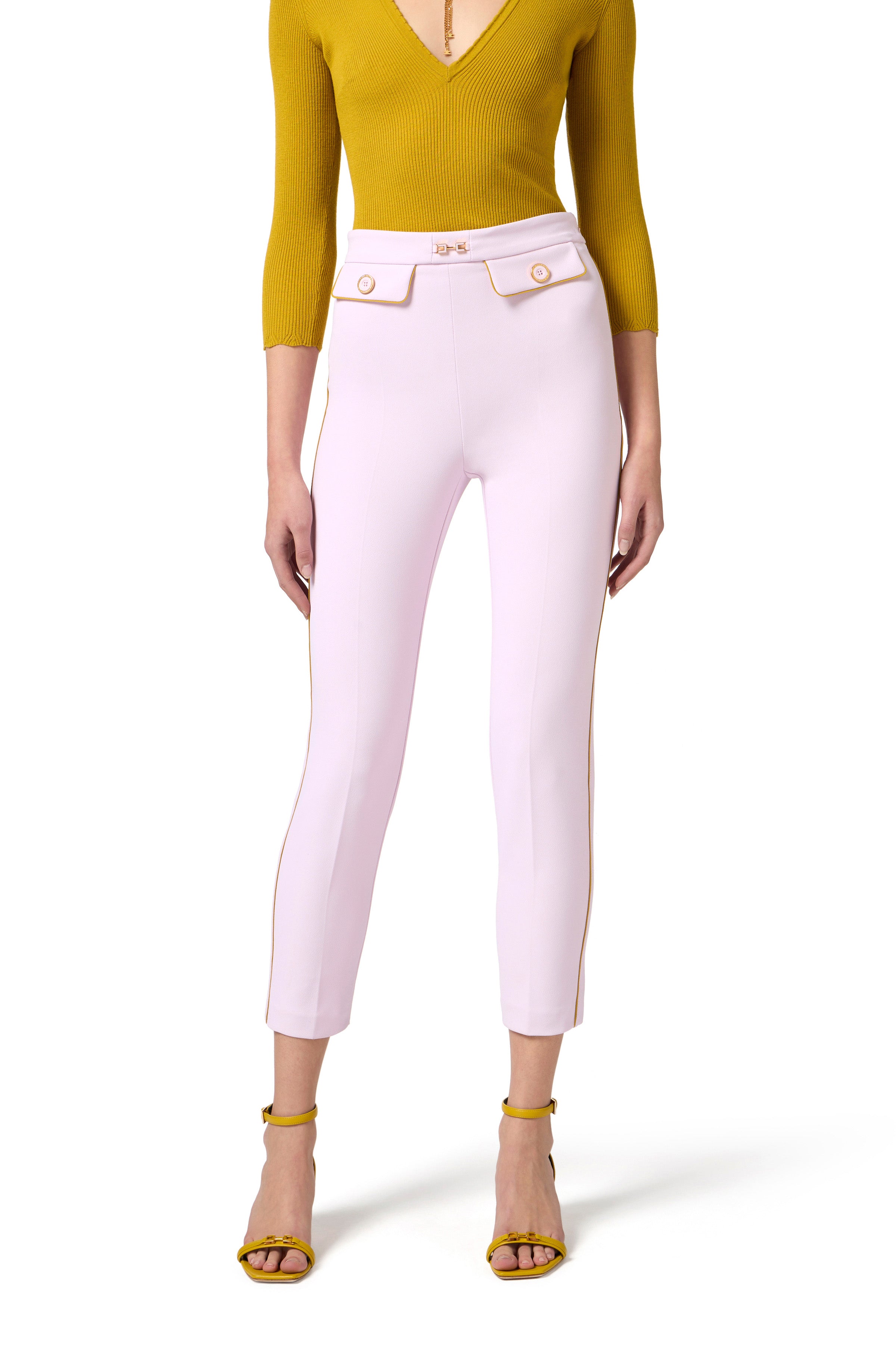 Trousers in crêpe fabric with piping and jewelled horsebit | LAST PIECE: 42
