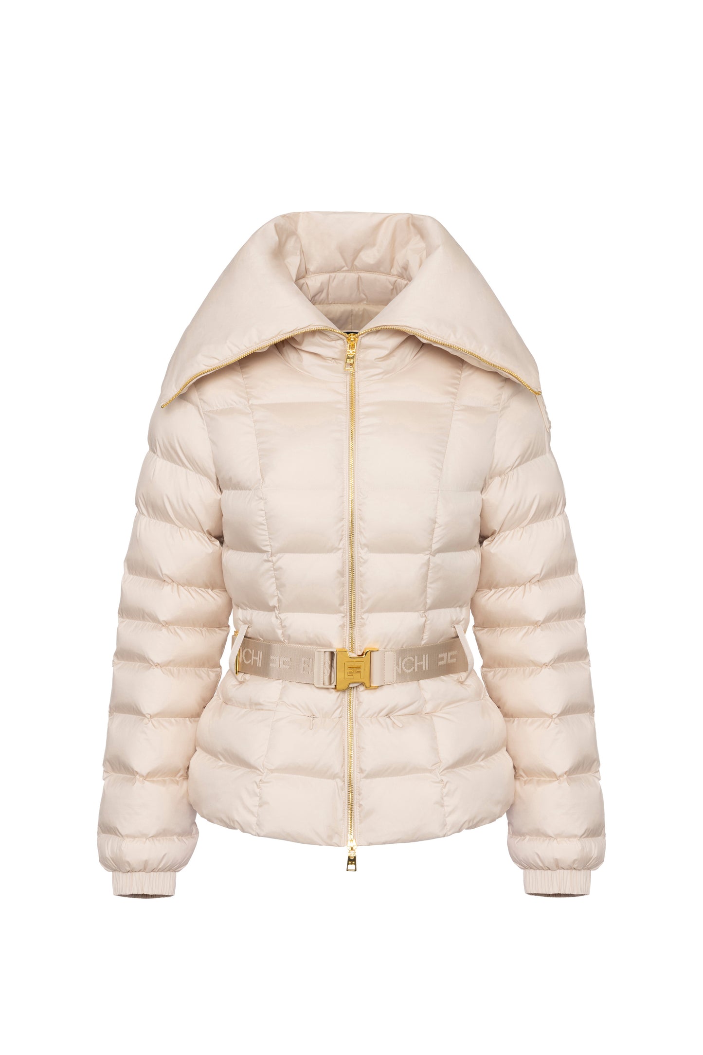 Cropped nylon down jacket with wide collar