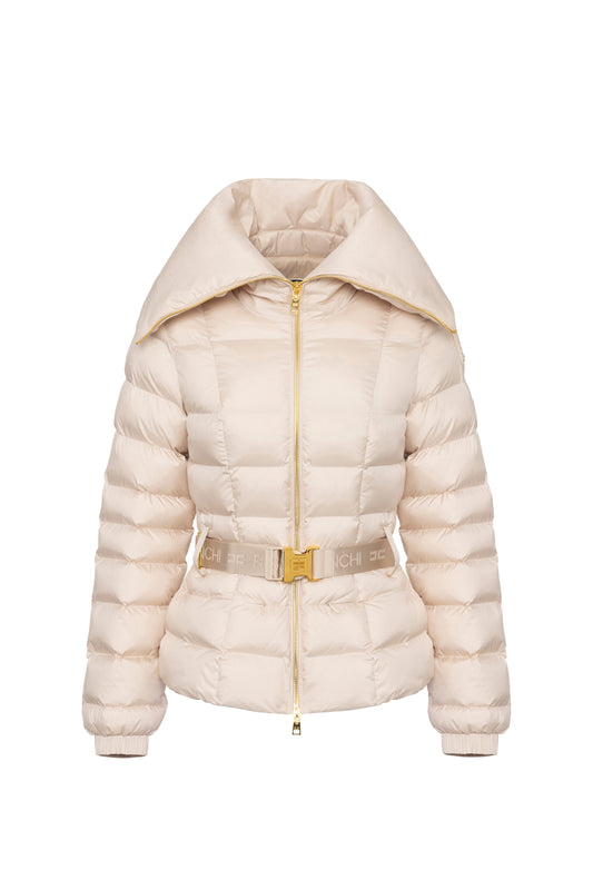 Cropped nylon down jacket with wide collar