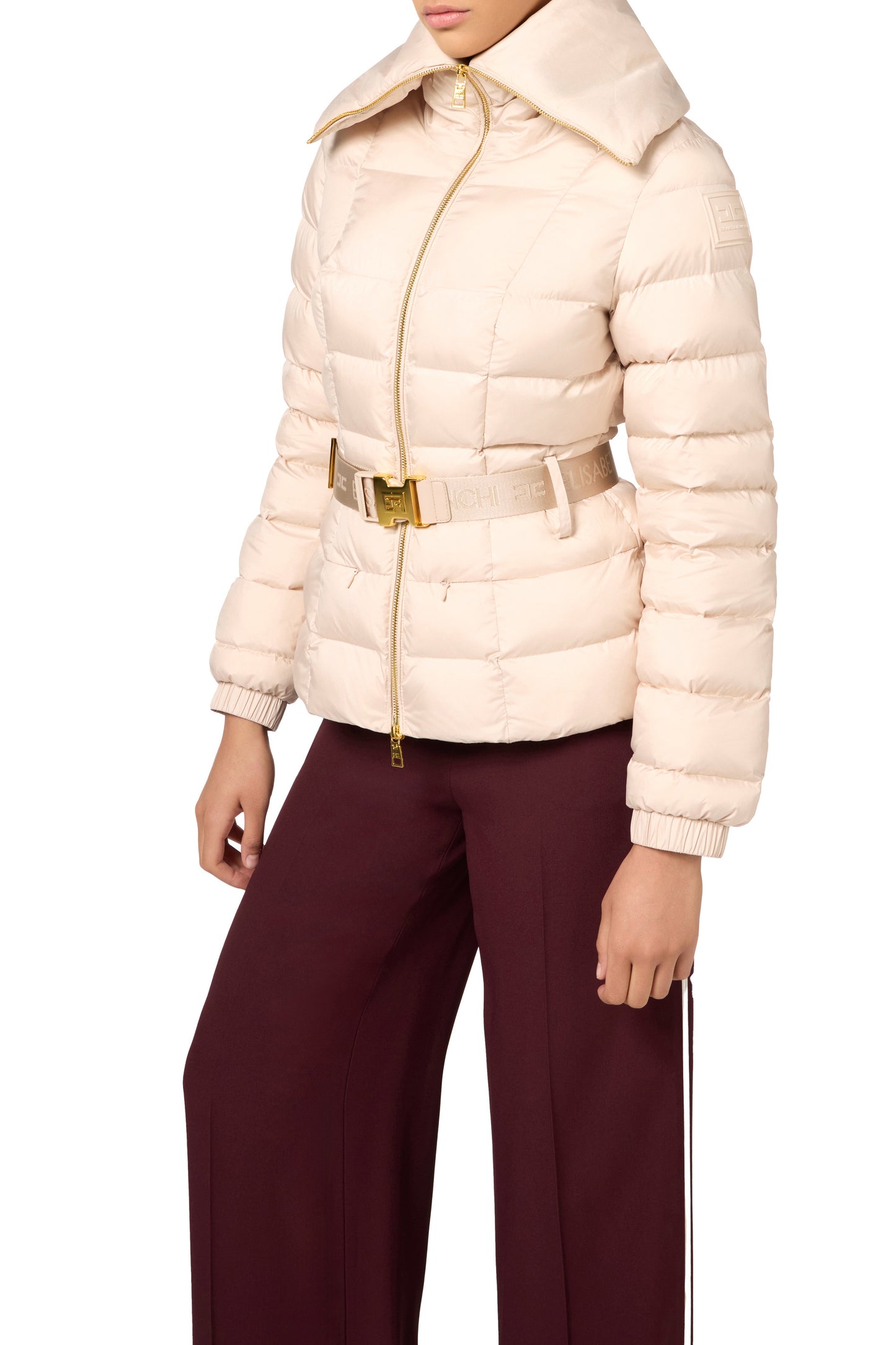 Cropped nylon down jacket with wide collar