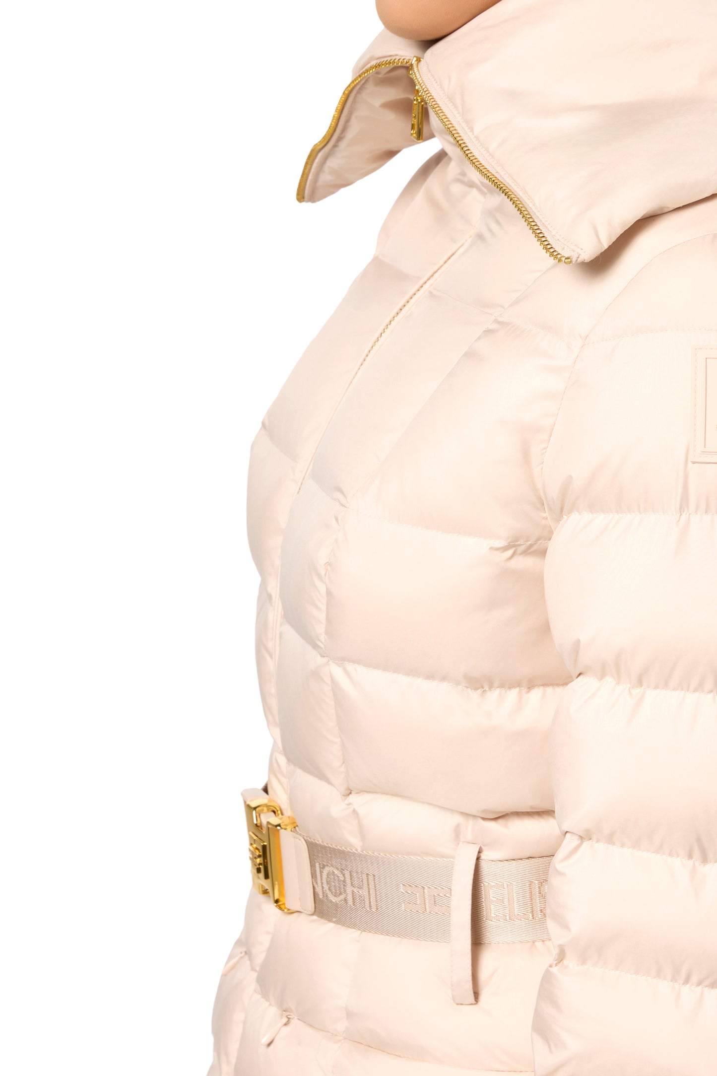 Cropped nylon down jacket with wide collar