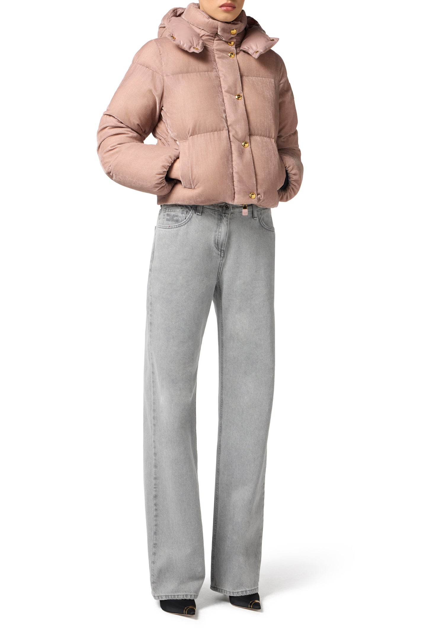 Velvet down jacket with hood