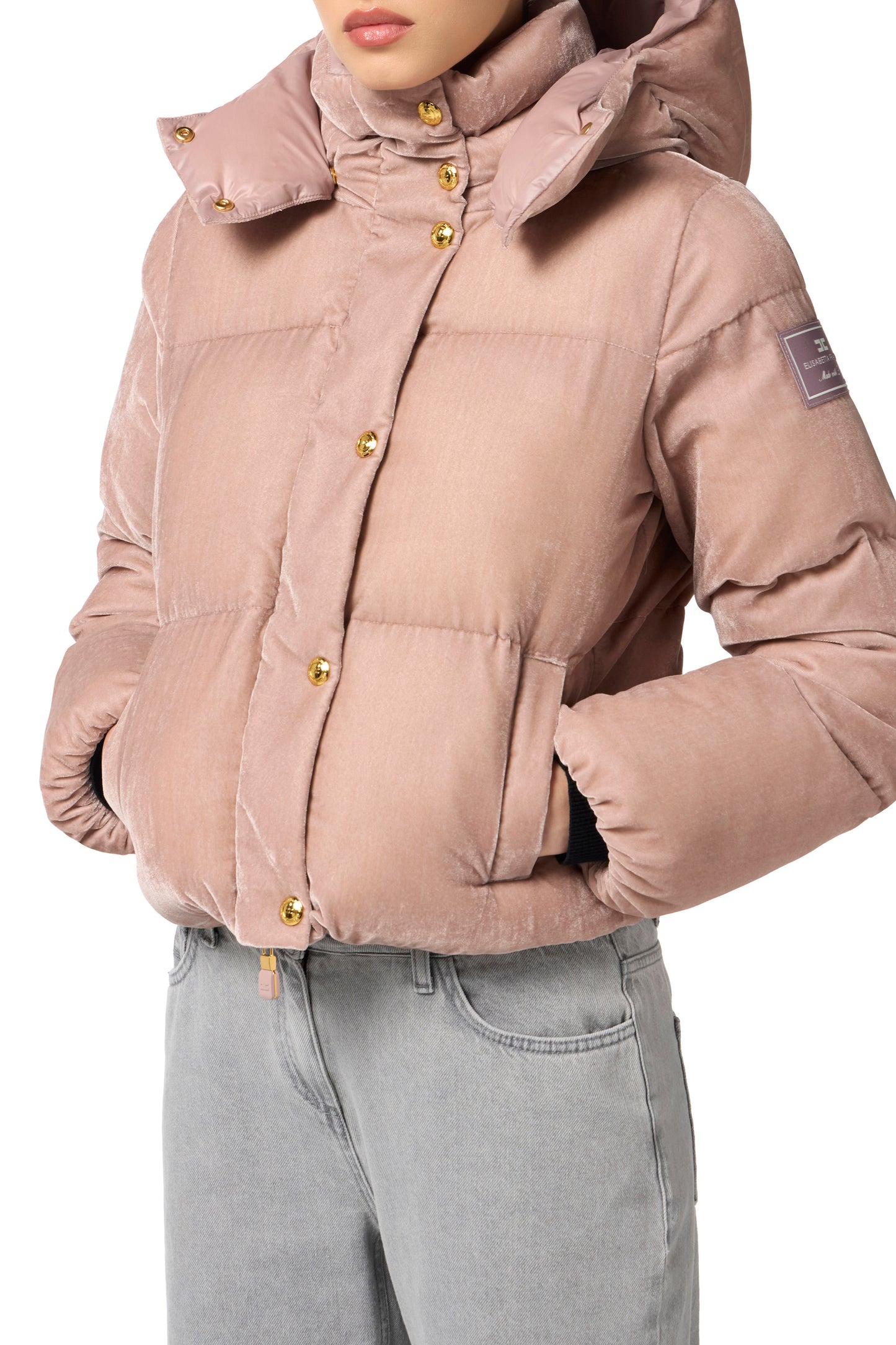 Velvet down jacket with hood