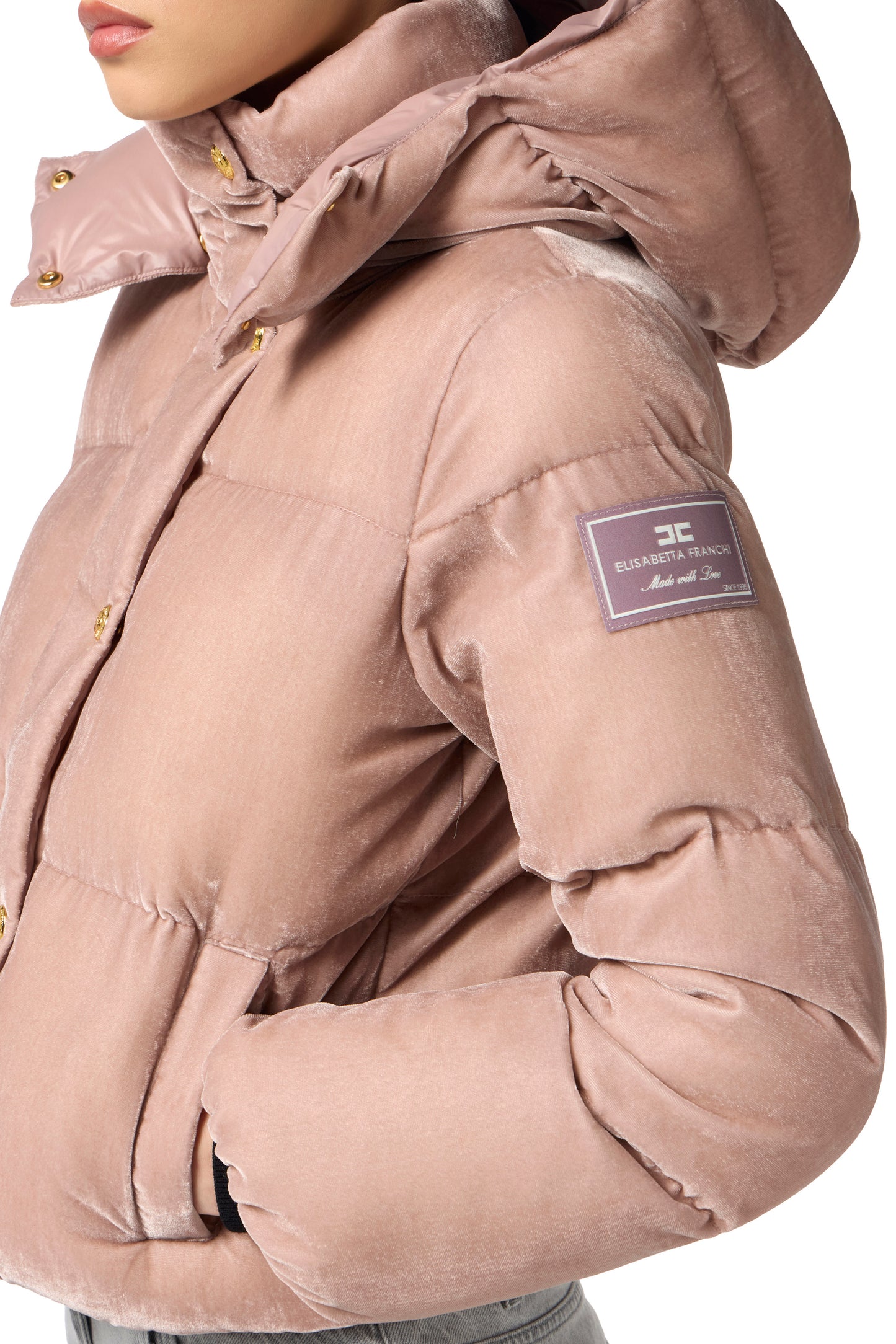 Velvet down jacket with hood