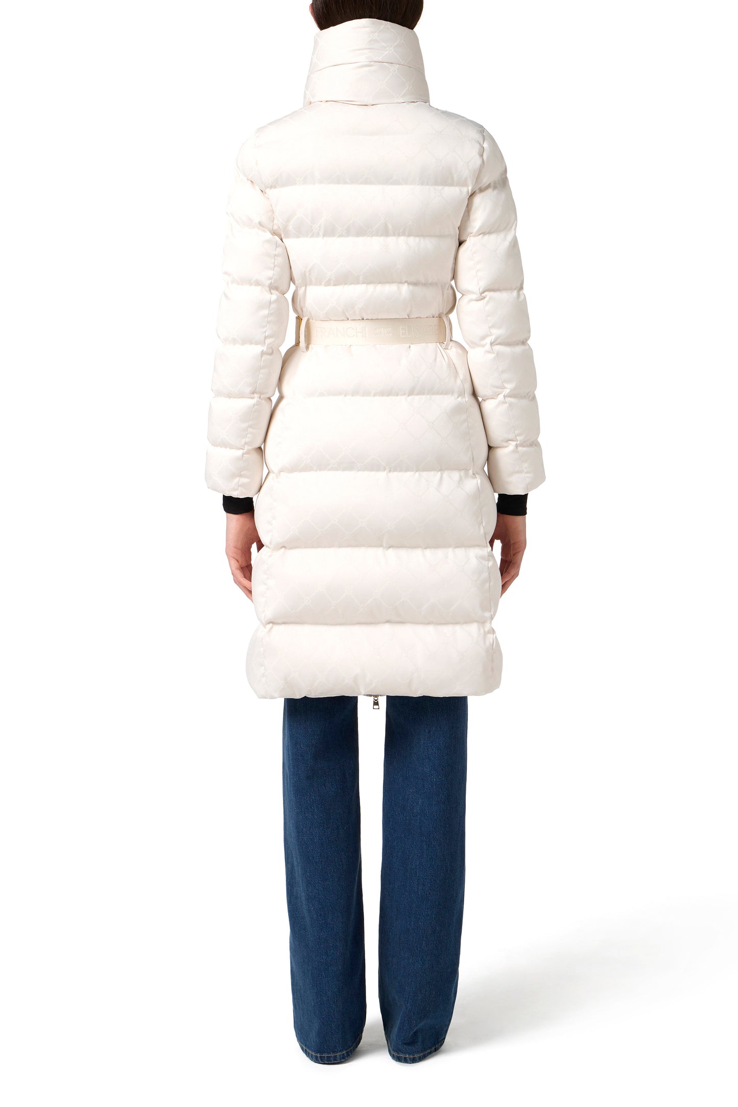 Down jacket in jacquard voile fabric