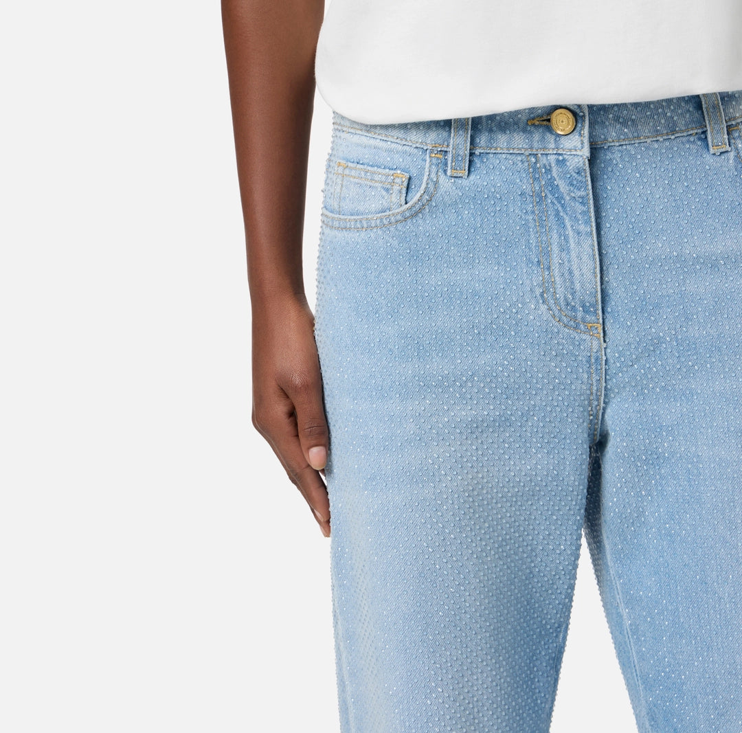 Denim jeans with rhinestones