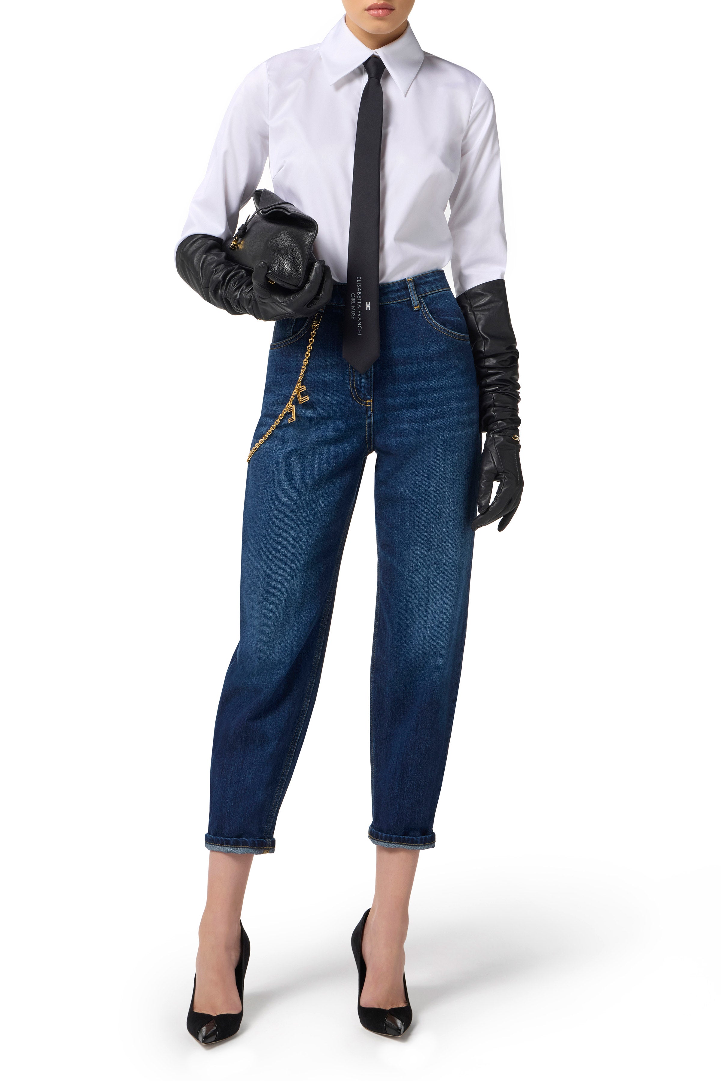 Jeans with jewel chain