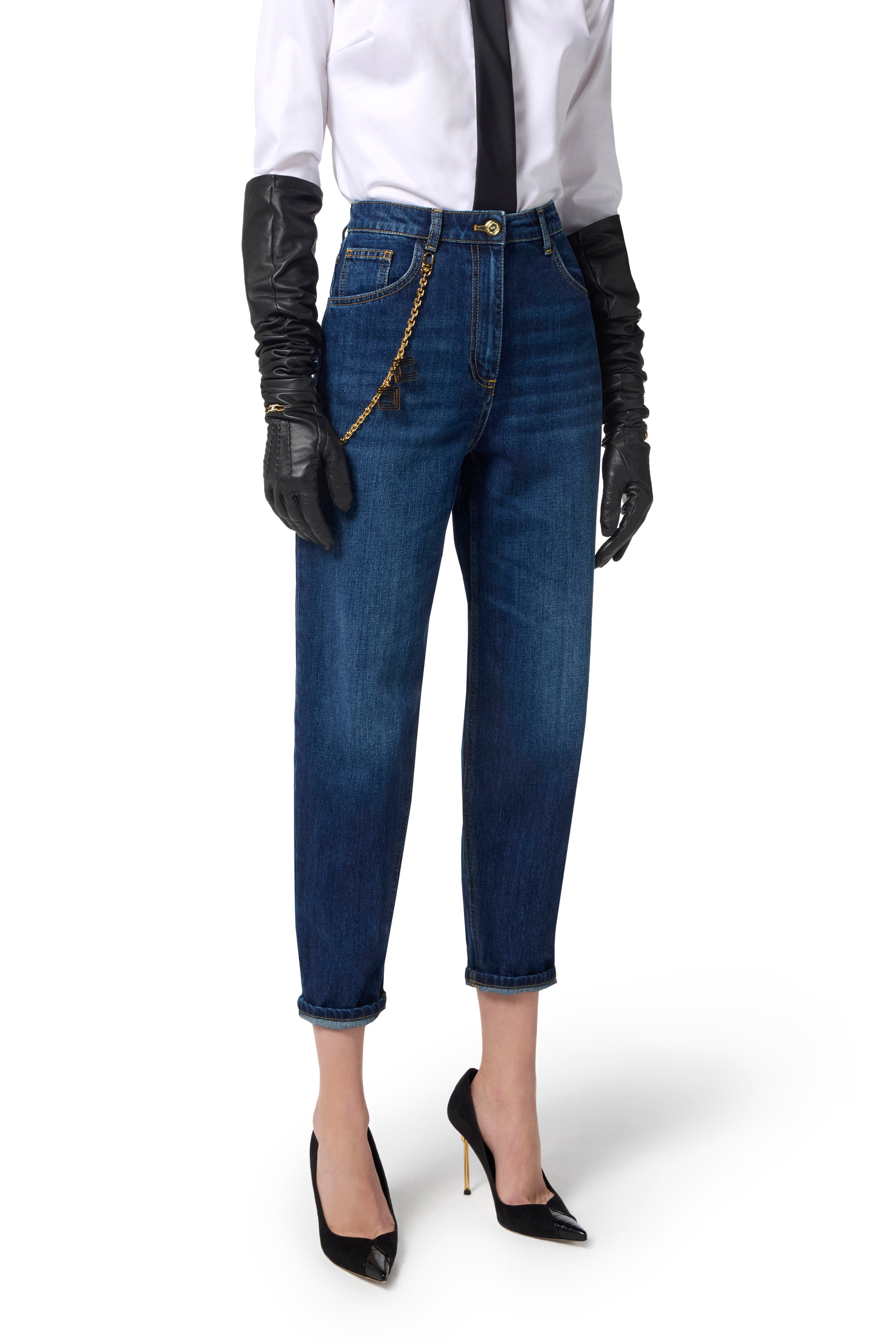 Jeans with jewel chain