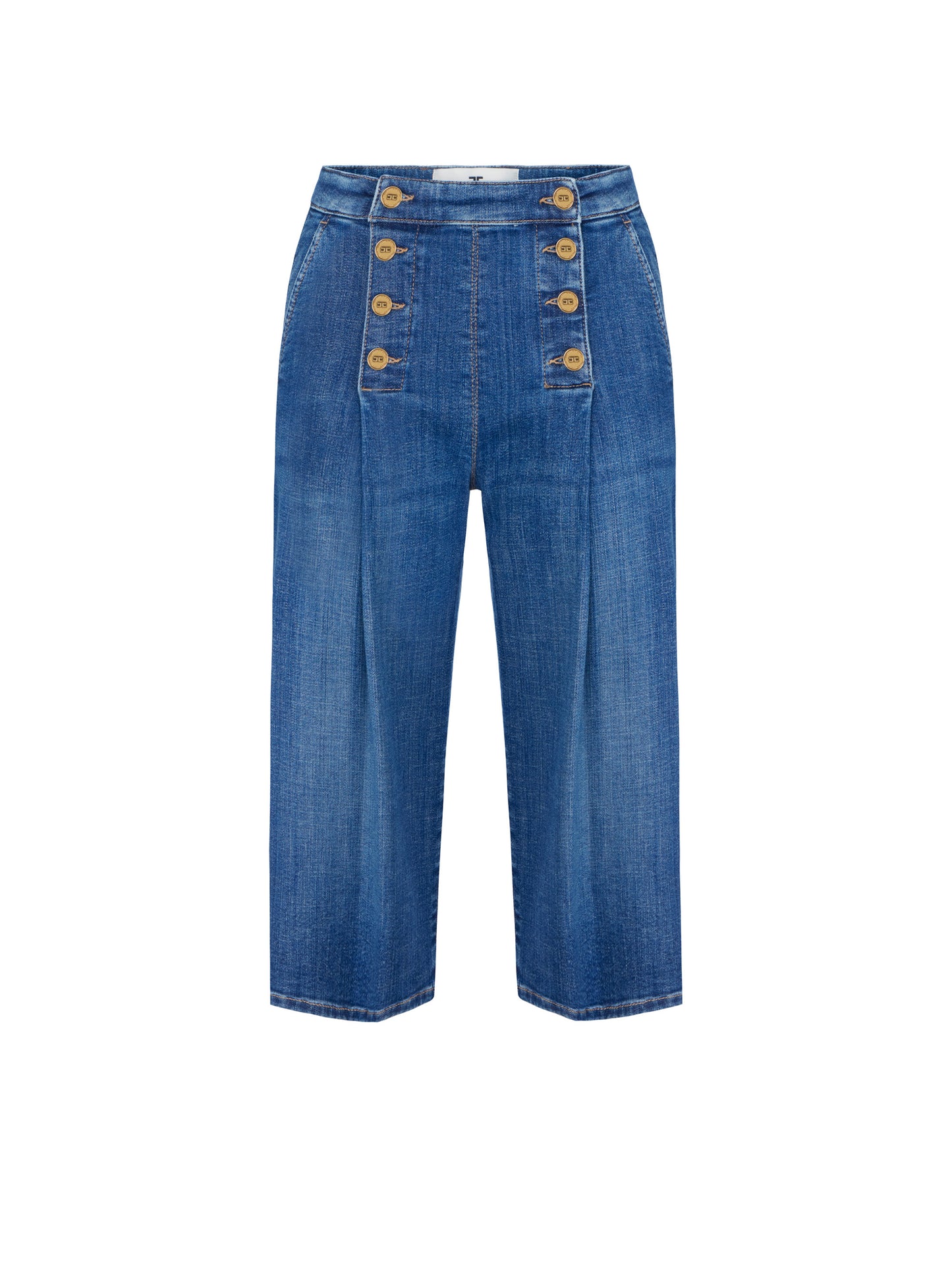 Denim bermuda shorts with row of buttons