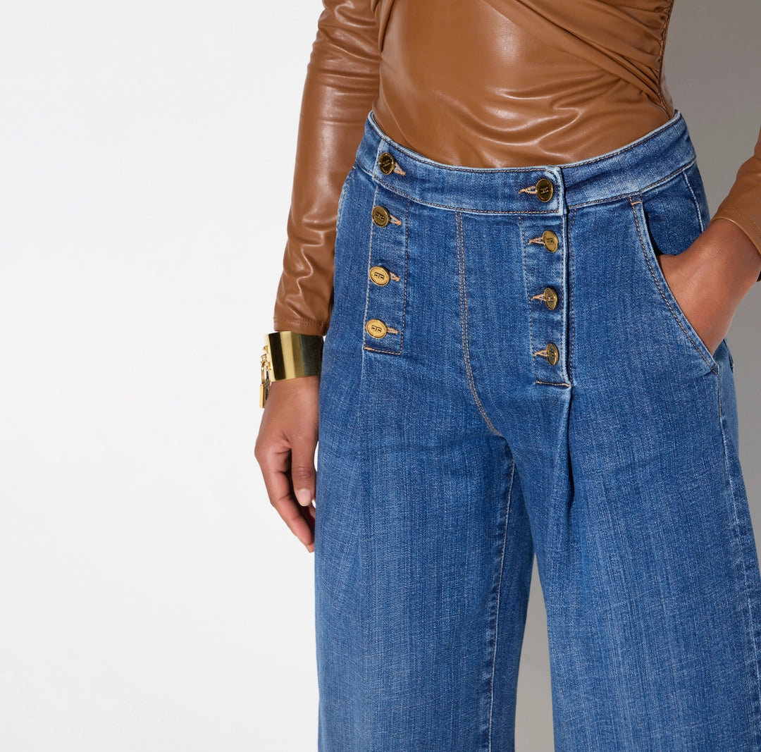 Denim bermuda shorts with row of buttons