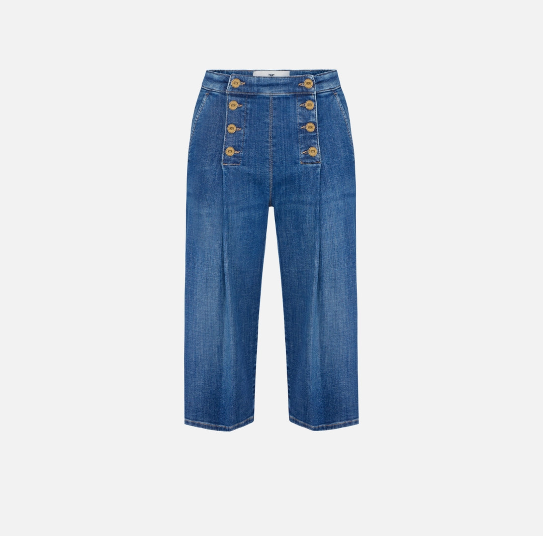 Denim bermuda shorts with row of buttons